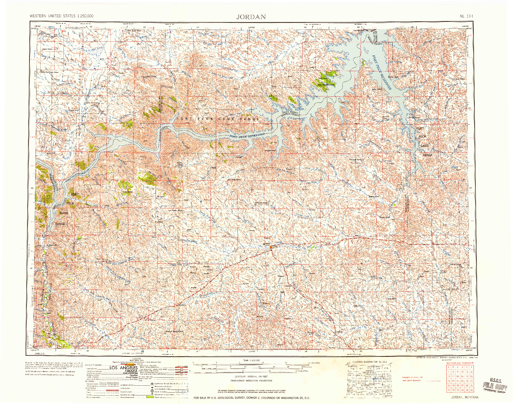 USGS 1:250000-SCALE QUADRANGLE FOR JORDAN, MT 1958