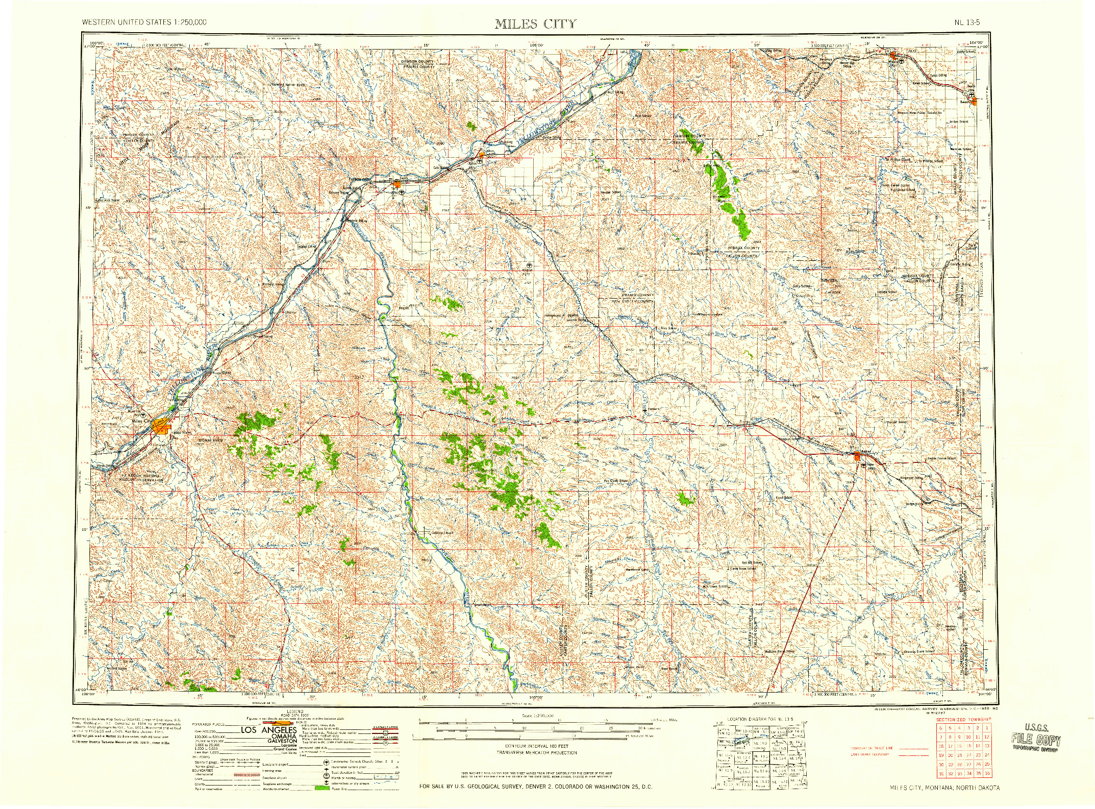 USGS 1:250000-SCALE QUADRANGLE FOR MILES CITY, MT 1958
