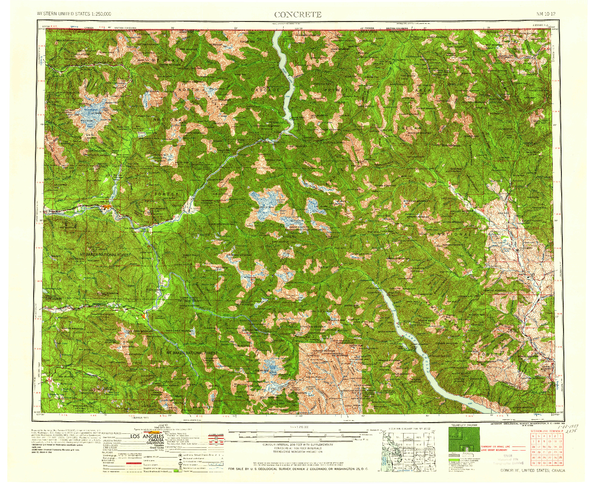 USGS 1:250000-SCALE QUADRANGLE FOR CONCRETE, WA 1958
