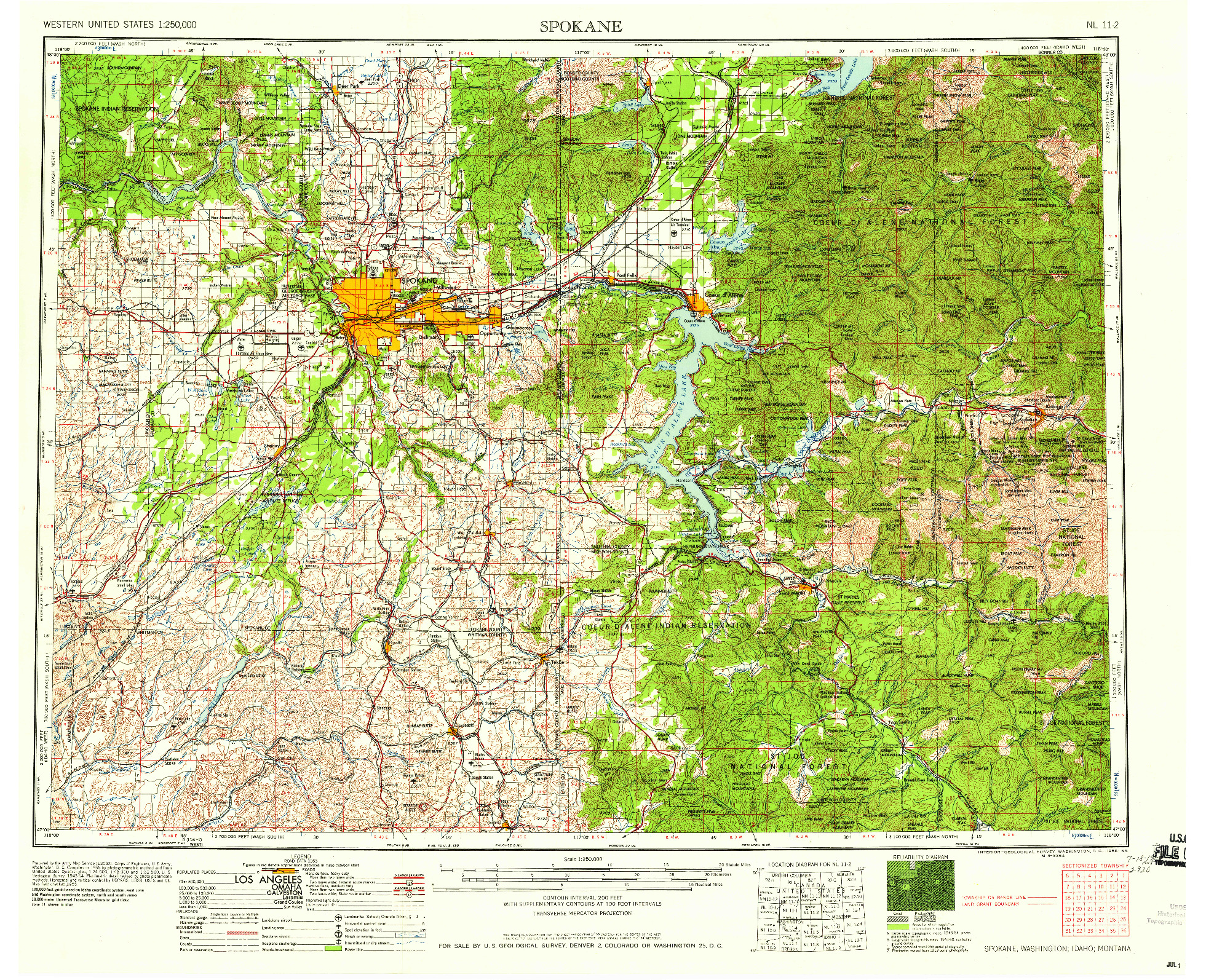 USGS 1:250000-SCALE QUADRANGLE FOR SPOKANE, WA 1958