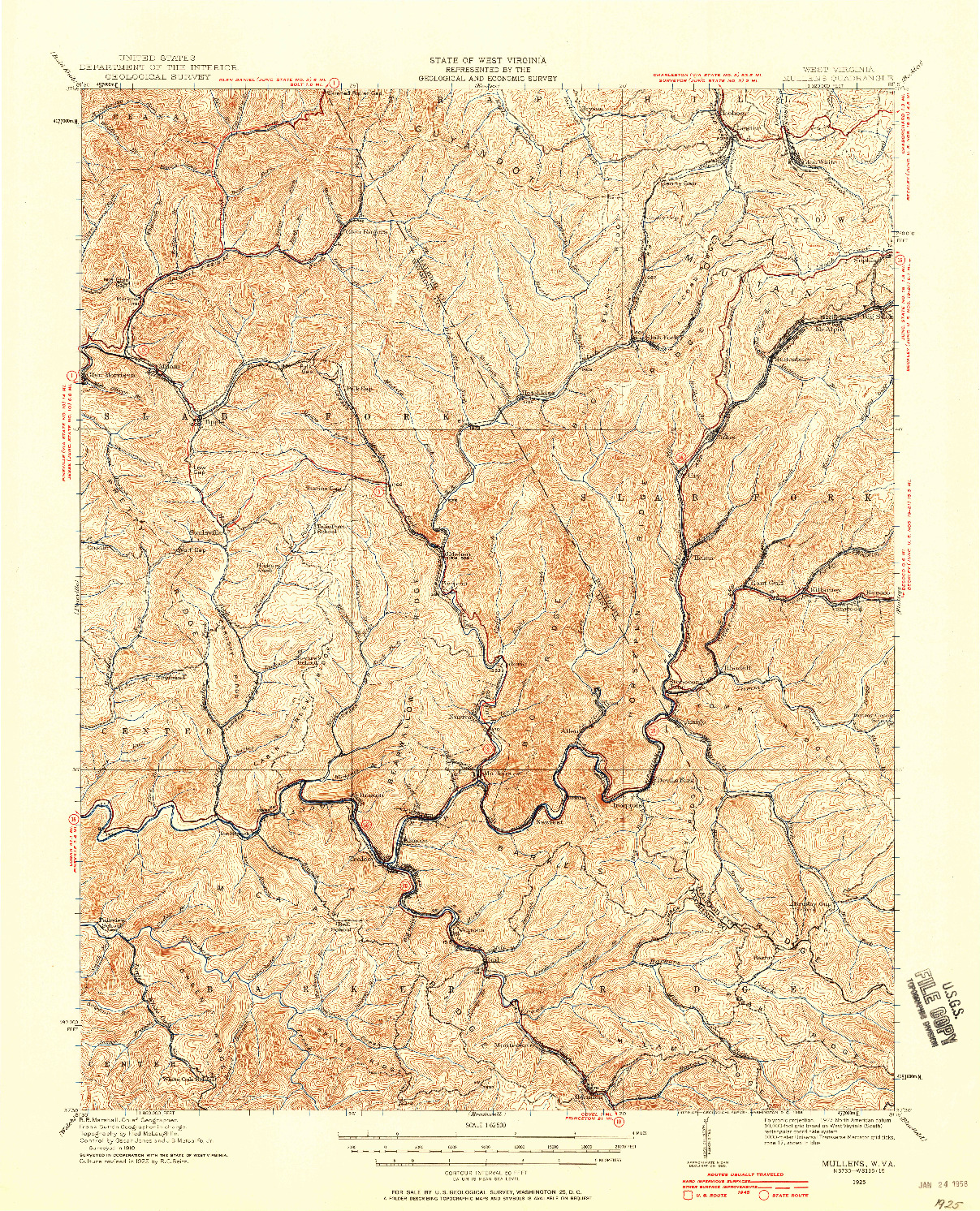 USGS 1:62500-SCALE QUADRANGLE FOR MULLENS, WV 1925