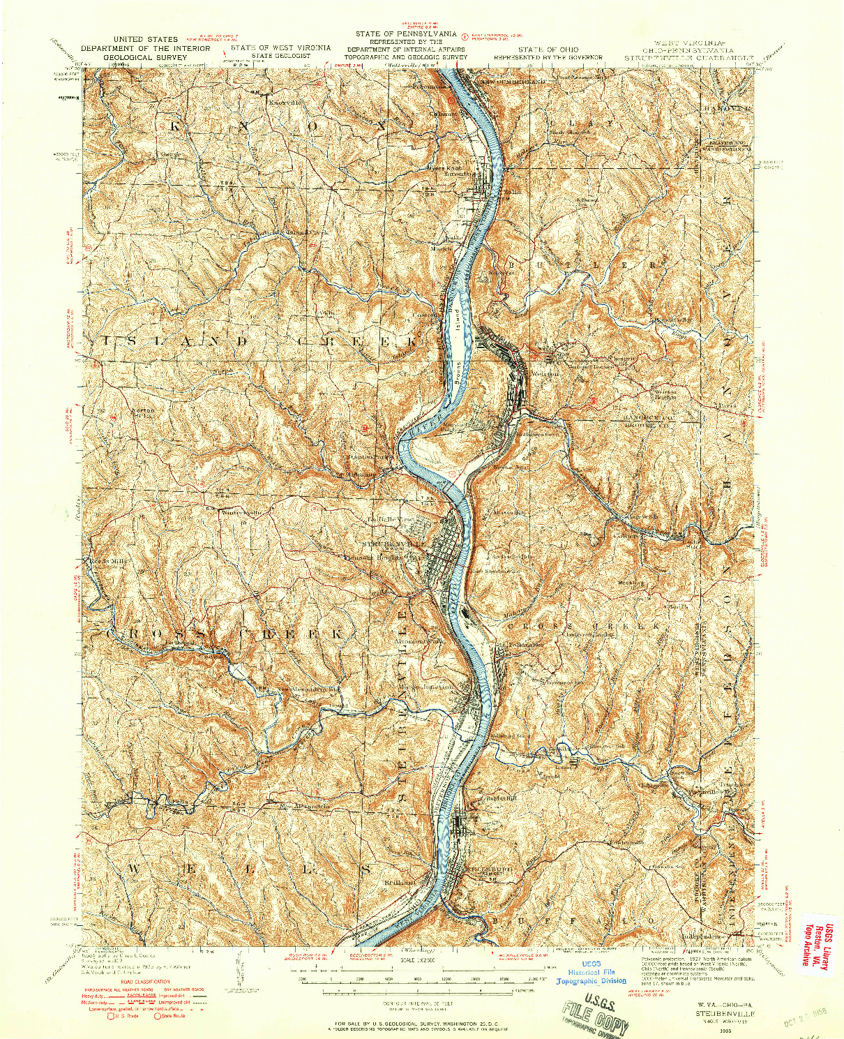 USGS 1:62500-SCALE QUADRANGLE FOR STEUBENVILLE, WV 1935