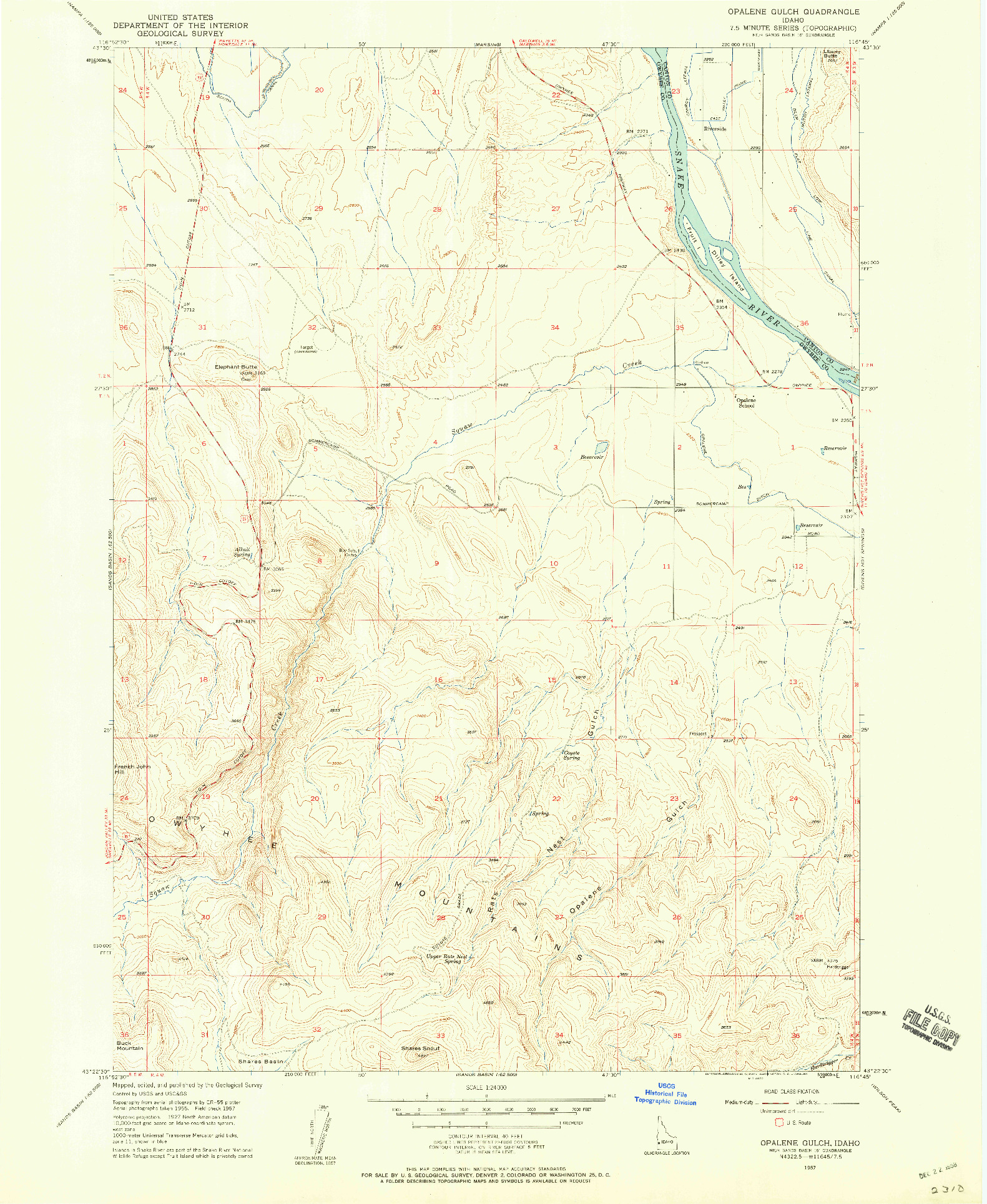 USGS 1:24000-SCALE QUADRANGLE FOR OPALENE GULCH, ID 1957