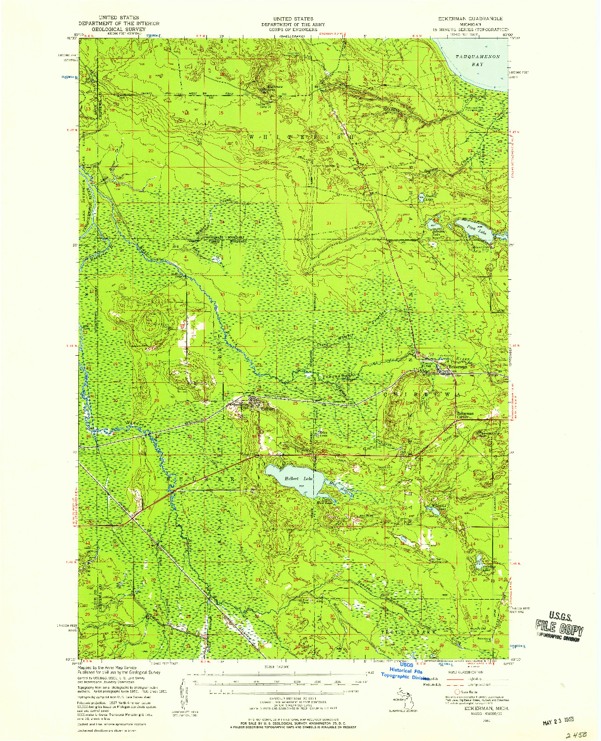 USGS 1:62500-SCALE QUADRANGLE FOR ECKERMAN, MI 1951