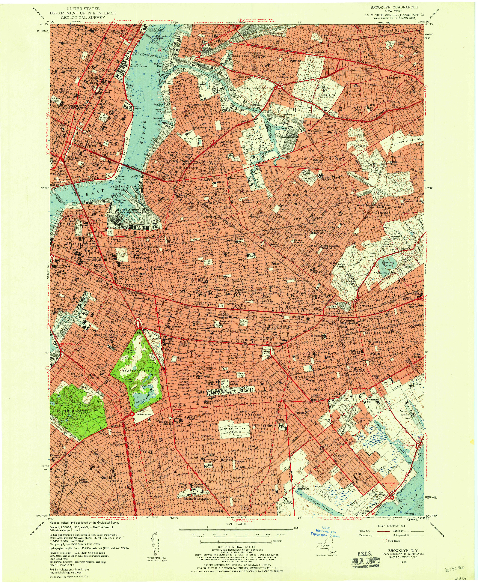 USGS 1:24000-SCALE QUADRANGLE FOR BROOKLYN, NY 1956