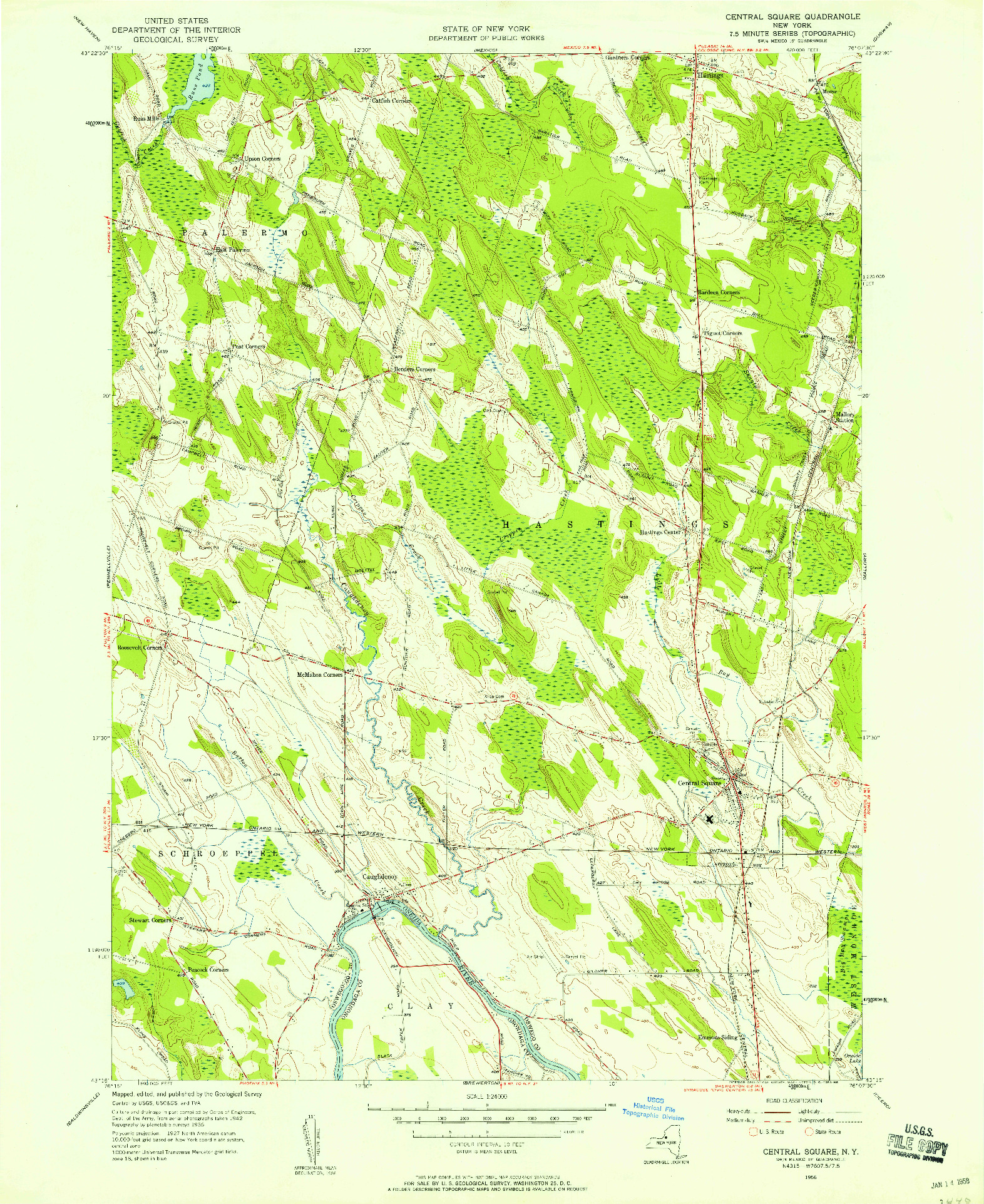 USGS 1:24000-SCALE QUADRANGLE FOR CENTRAL SQUARE, NY 1956