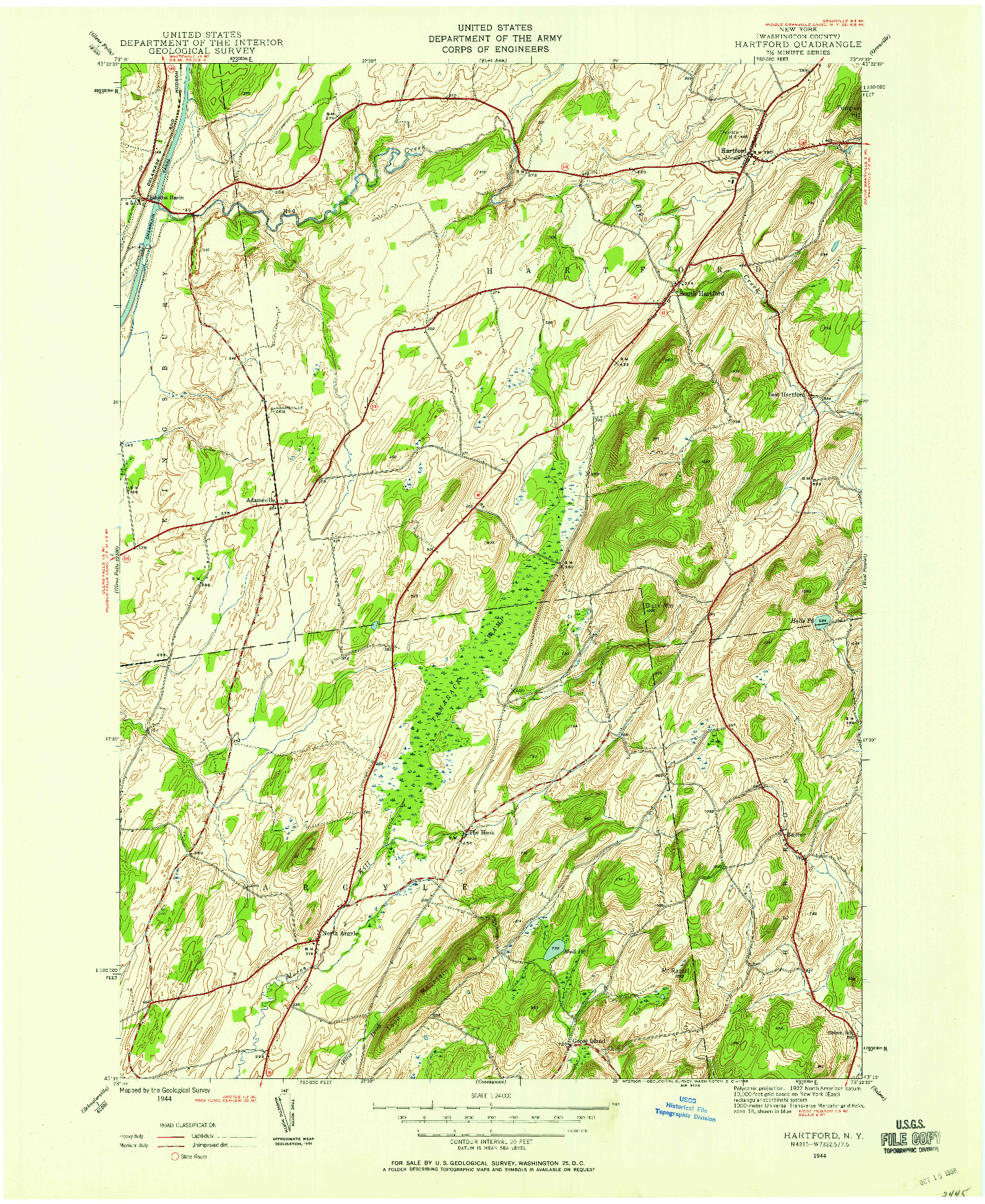 USGS 1:24000-SCALE QUADRANGLE FOR HARTFORD, NY 1944