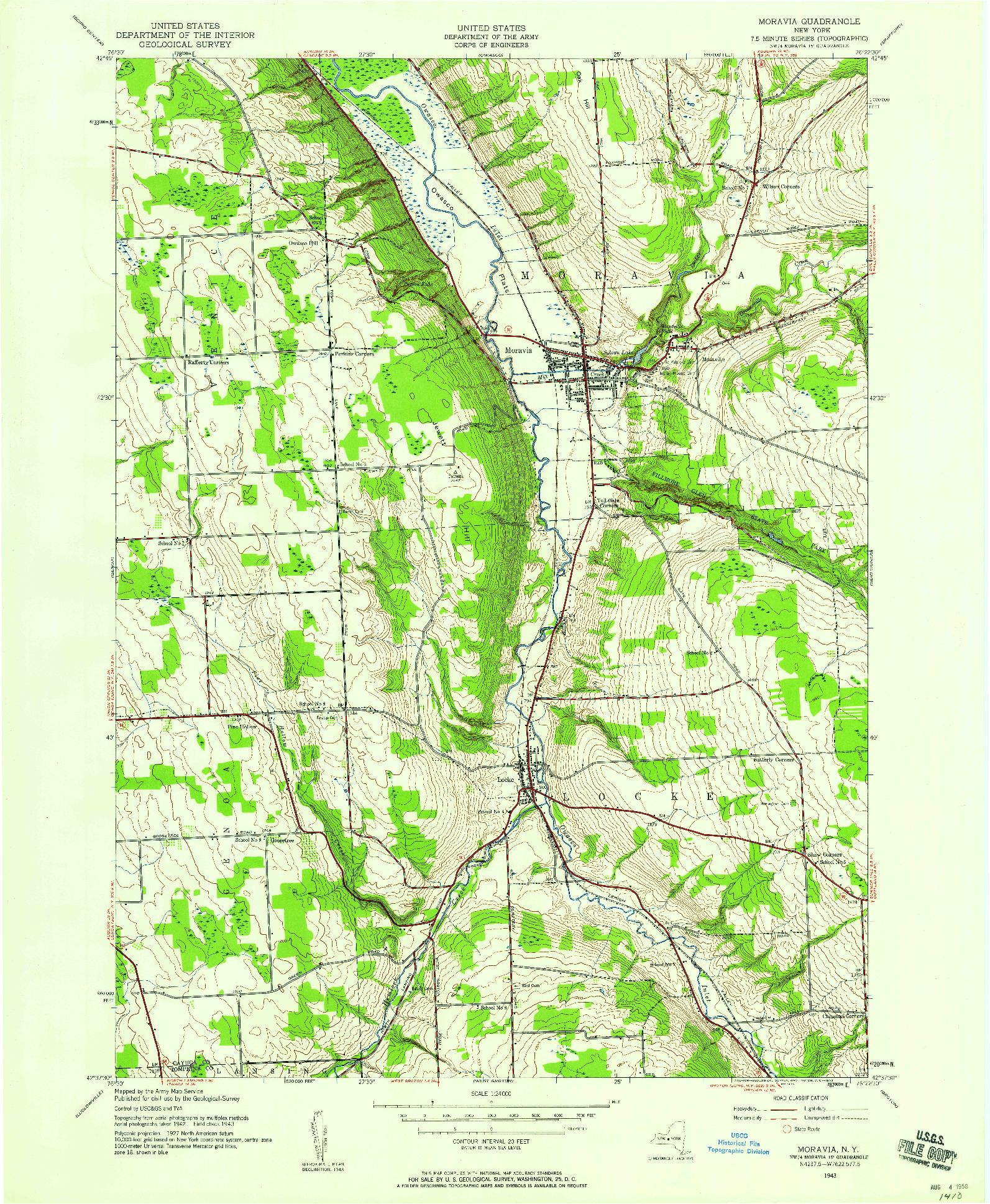 USGS 1:24000-SCALE QUADRANGLE FOR MORAVIA, NY 1943