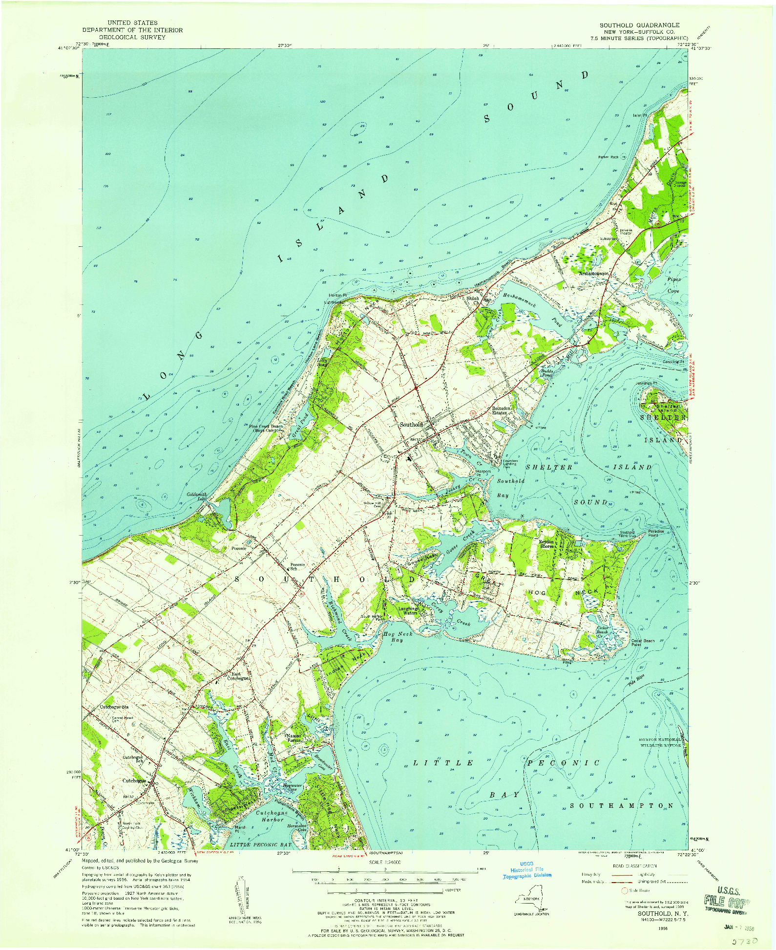 USGS 1:24000-SCALE QUADRANGLE FOR SOUTHOLD, NY 1956