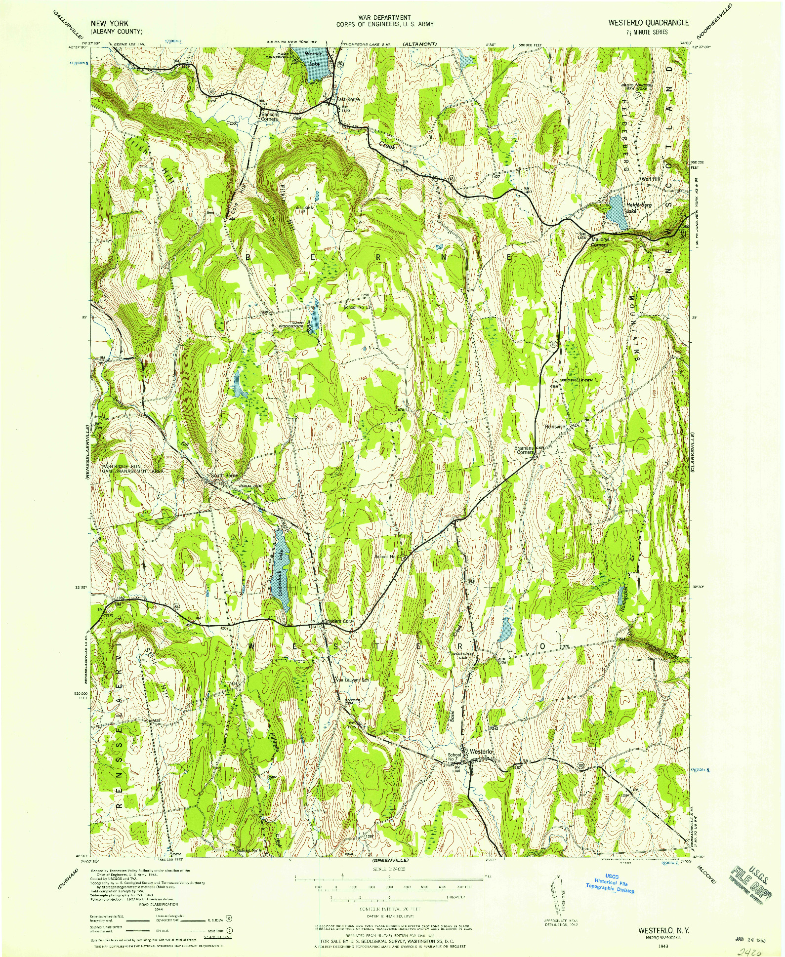 USGS 1:24000-SCALE QUADRANGLE FOR WESTERLO, NY 1943