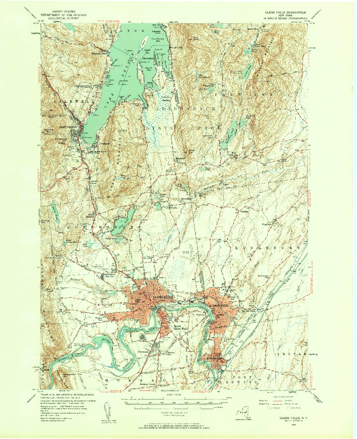 USGS 1:62500-SCALE QUADRANGLE FOR GLENS FALLS, NY 1955