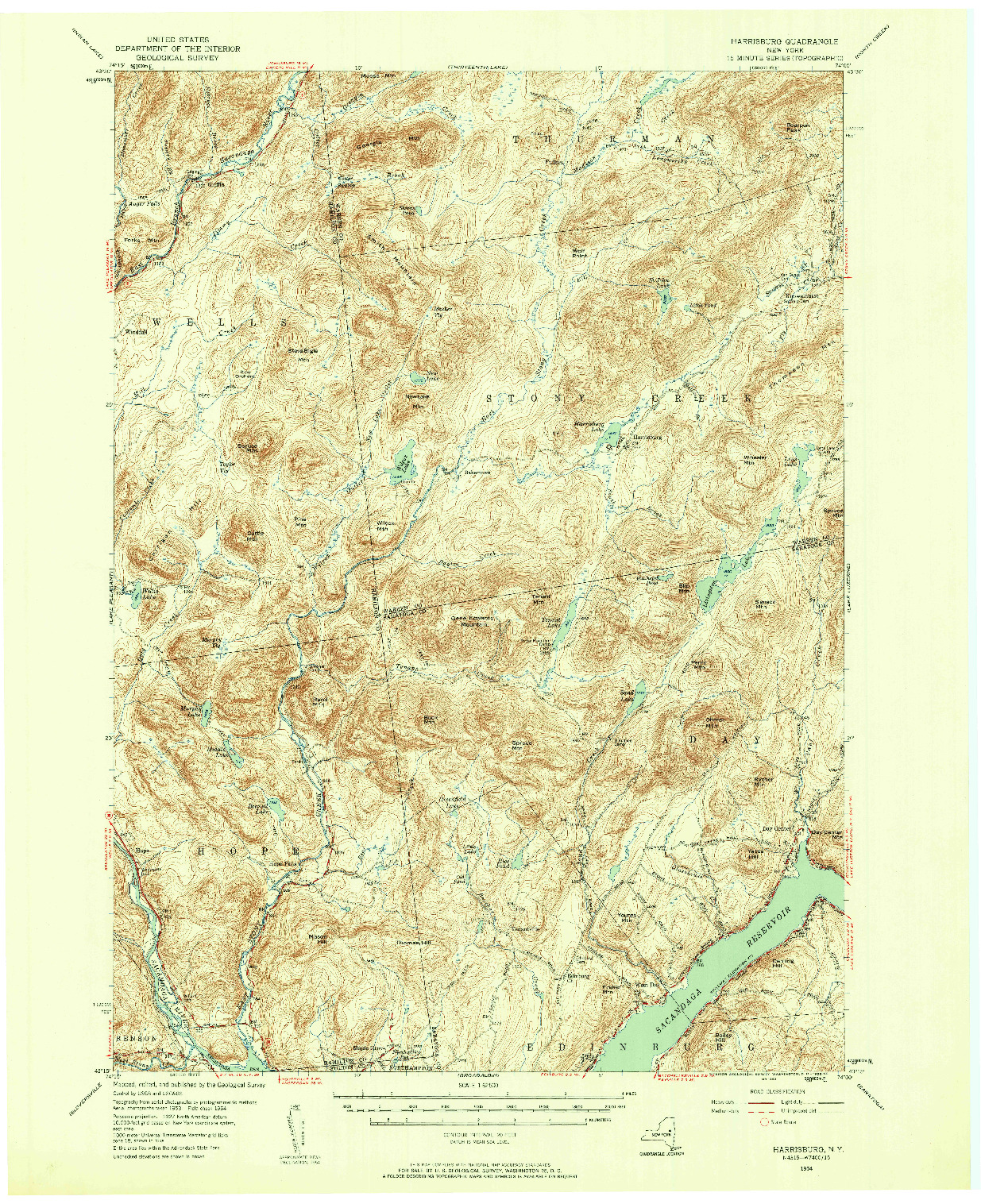 USGS 1:62500-SCALE QUADRANGLE FOR HARRISBURG, NY 1954