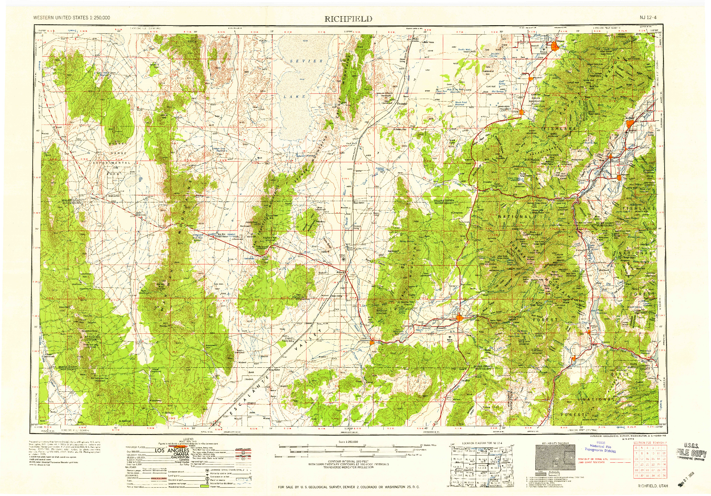 USGS 1:250000-SCALE QUADRANGLE FOR RICHFIELD, UT 1958