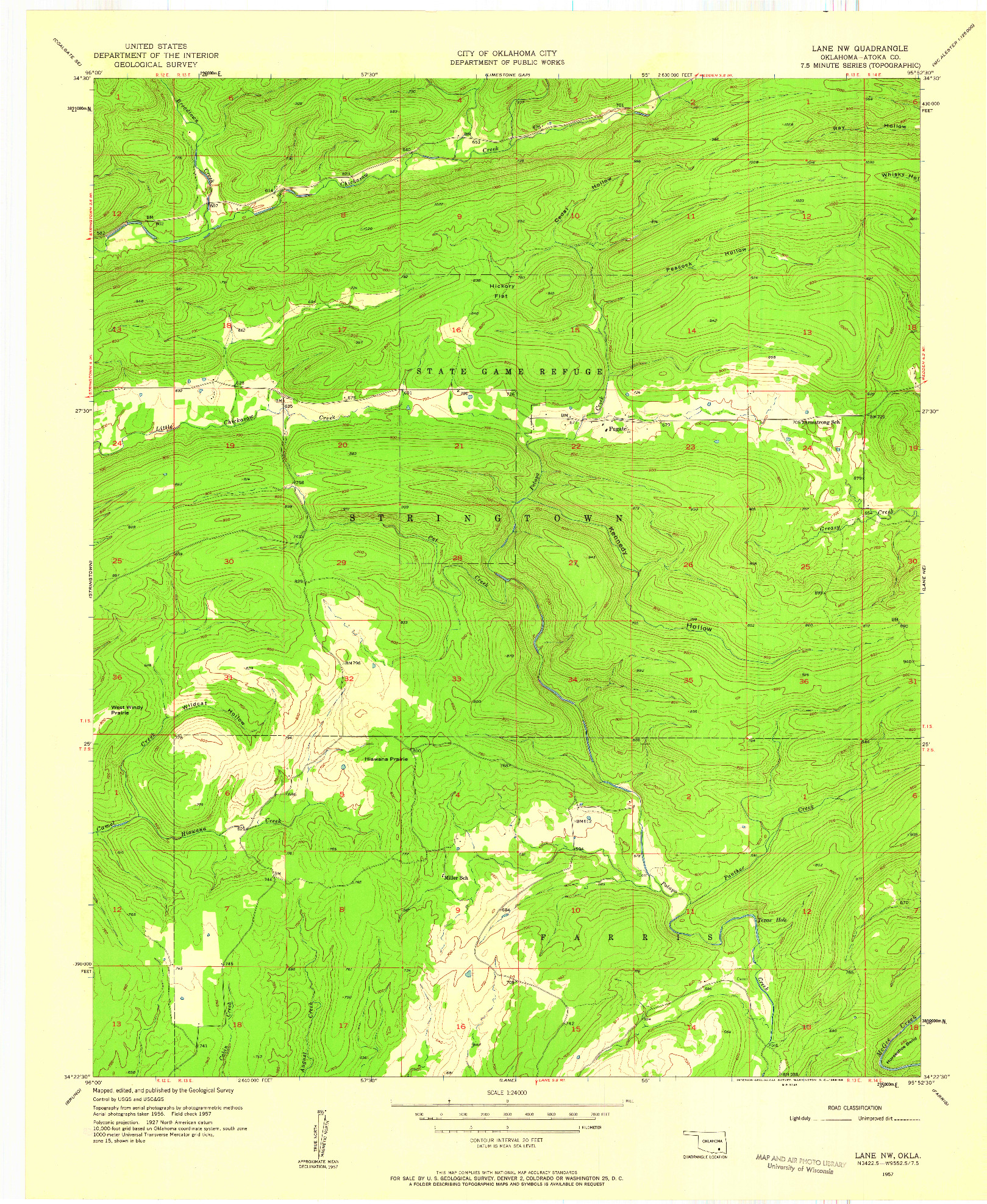 USGS 1:24000-SCALE QUADRANGLE FOR LANE NW, OK 1957