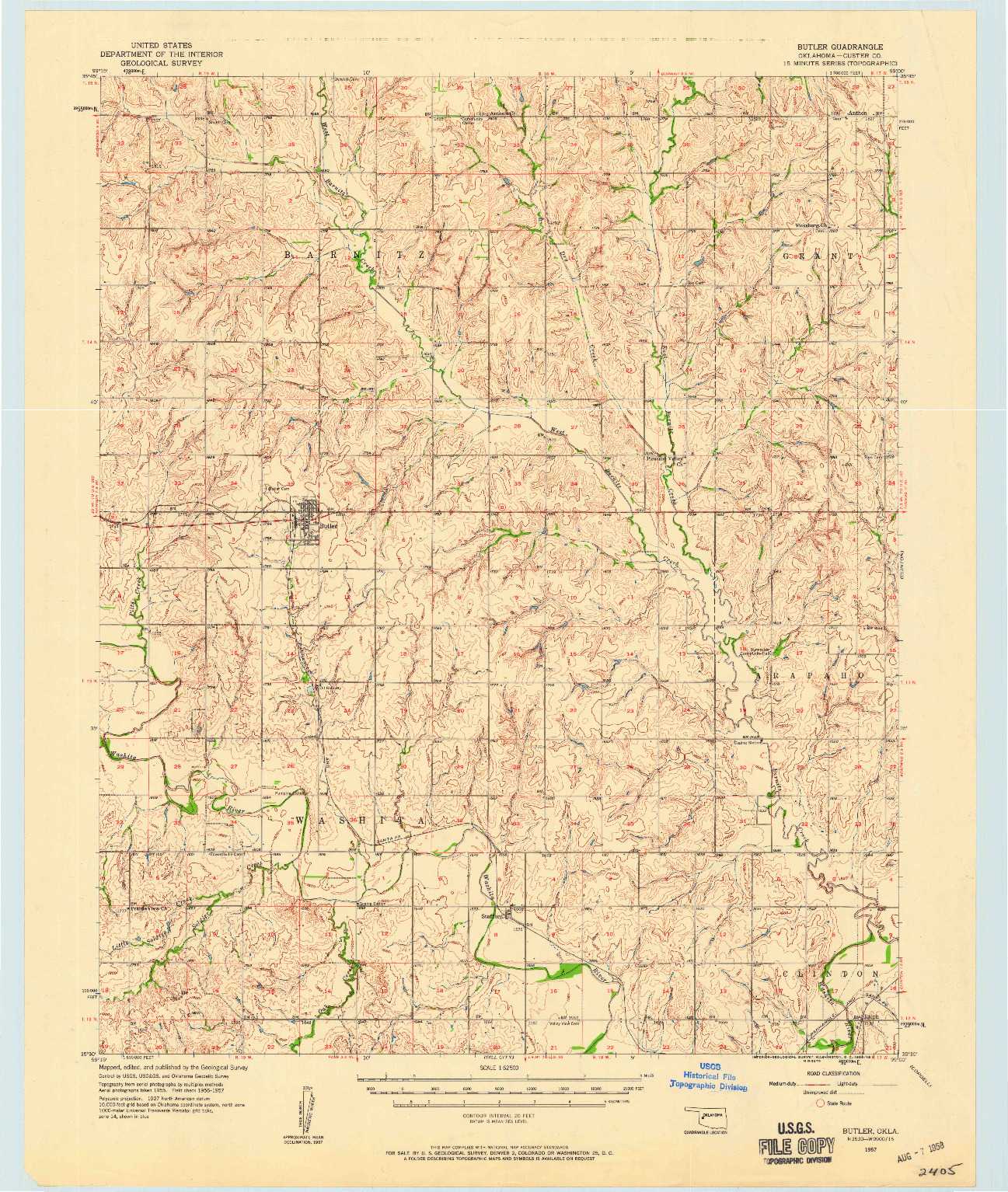 USGS 1:62500-SCALE QUADRANGLE FOR BUTLER, OK 1957