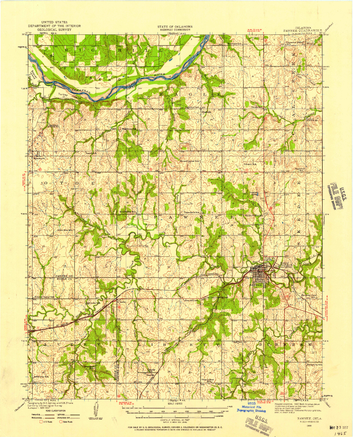 USGS 1:62500-SCALE QUADRANGLE FOR PAWNEE, OK 1930