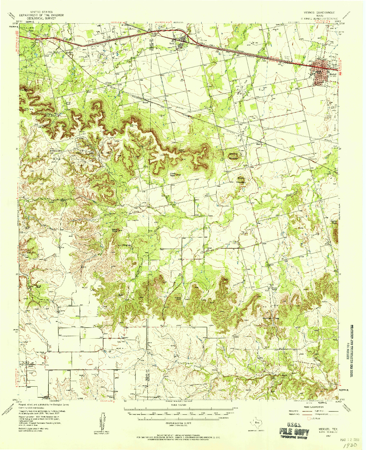 USGS 1:62500-SCALE QUADRANGLE FOR MERKEL, TX 1957
