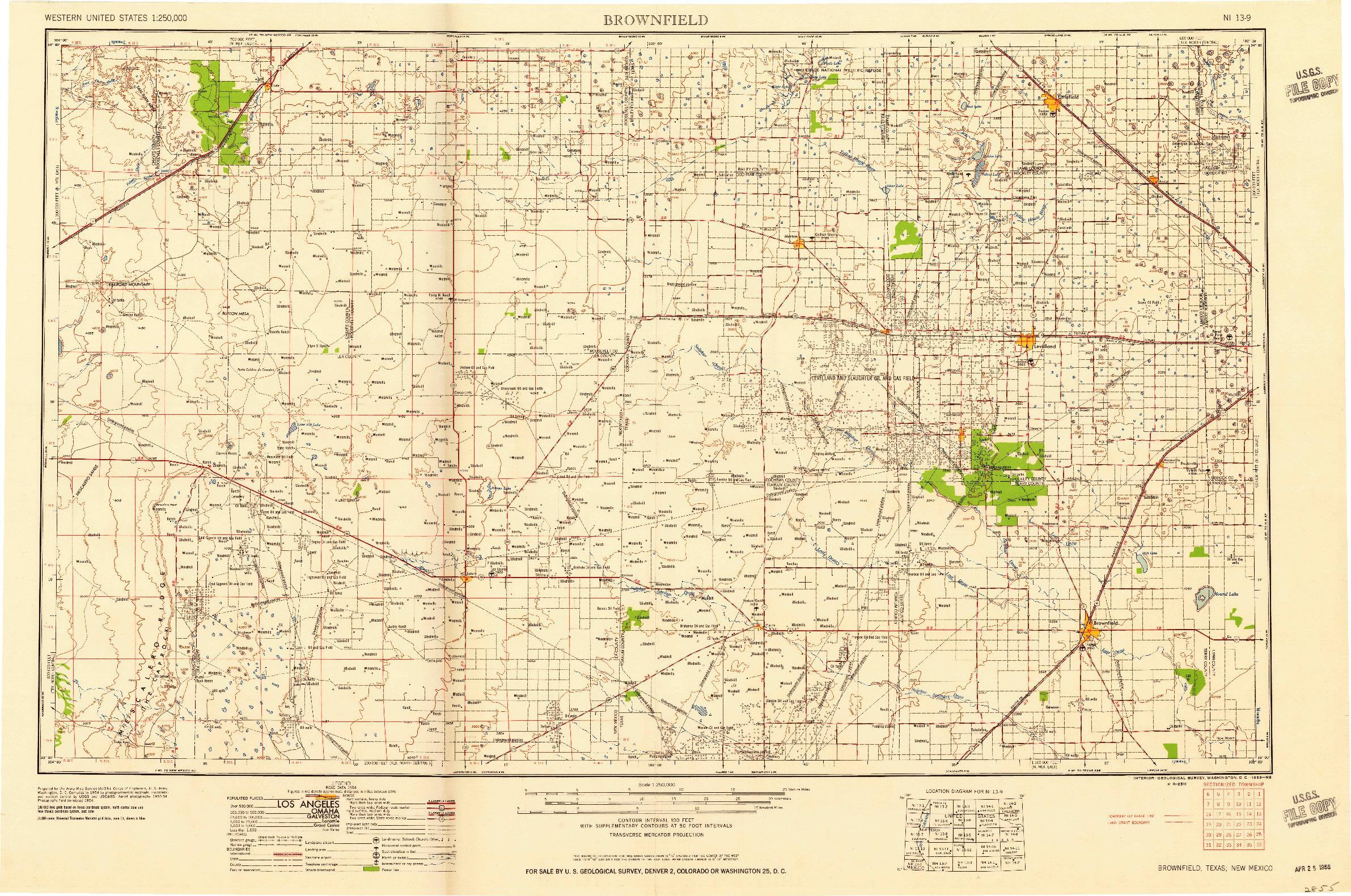 USGS 1:250000-SCALE QUADRANGLE FOR BROWNFIELD, TX 1958