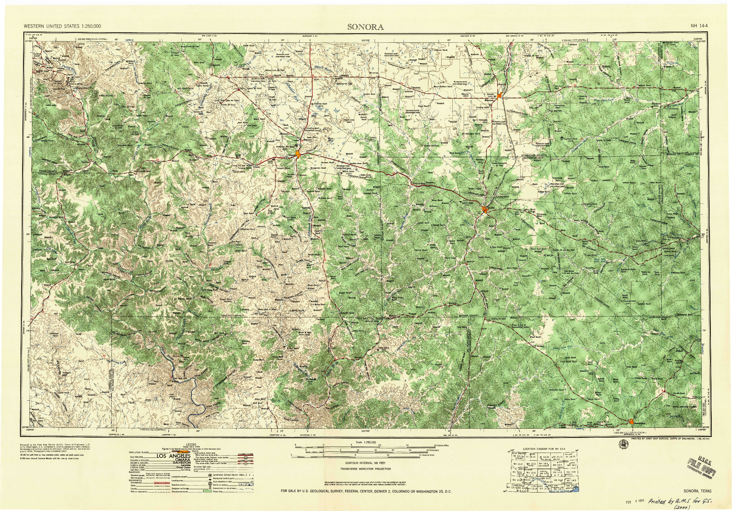 USGS 1:250000-SCALE QUADRANGLE FOR SONORA, TX 1958