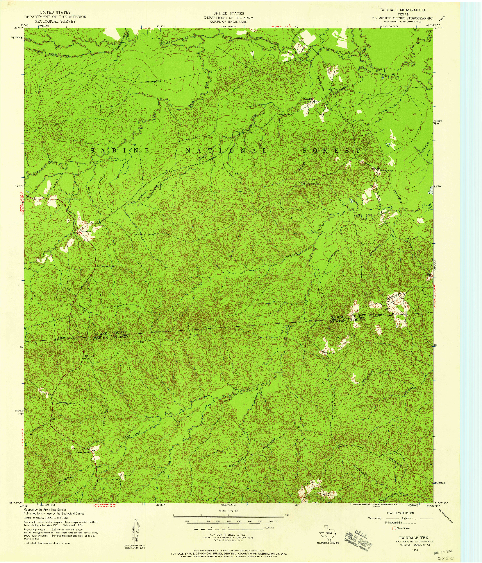 USGS 1:24000-SCALE QUADRANGLE FOR FAIRDALE, TX 1954