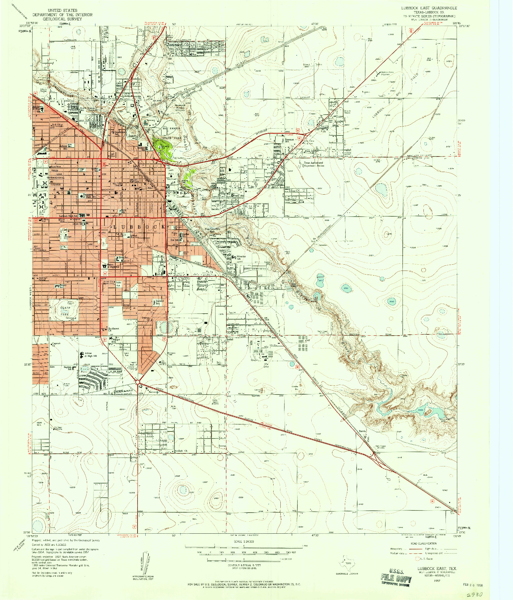 USGS 1:24000-SCALE QUADRANGLE FOR LUBBOCK EAST, TX 1957