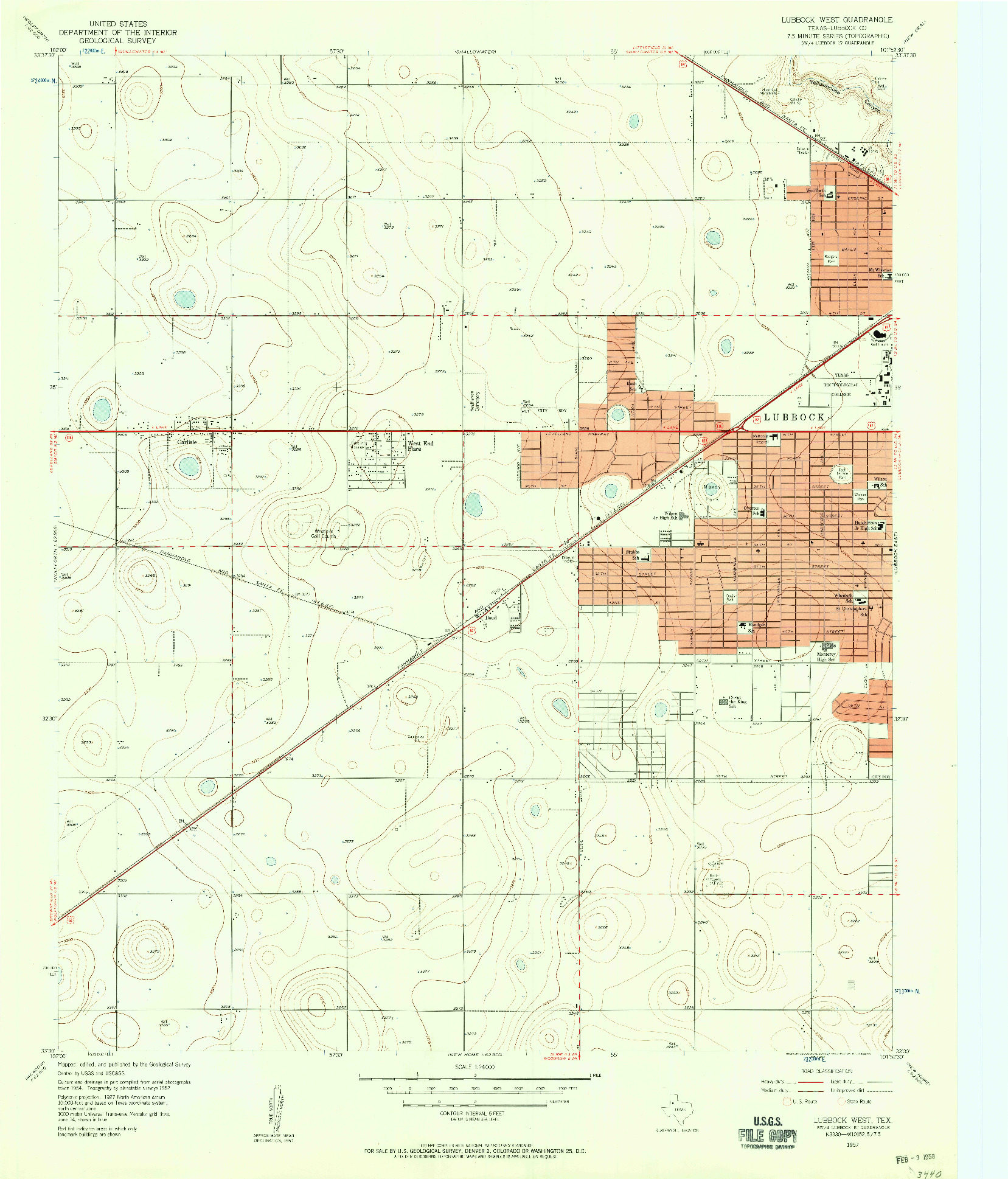 USGS 1:24000-SCALE QUADRANGLE FOR LUBBOCK WEST, TX 1957