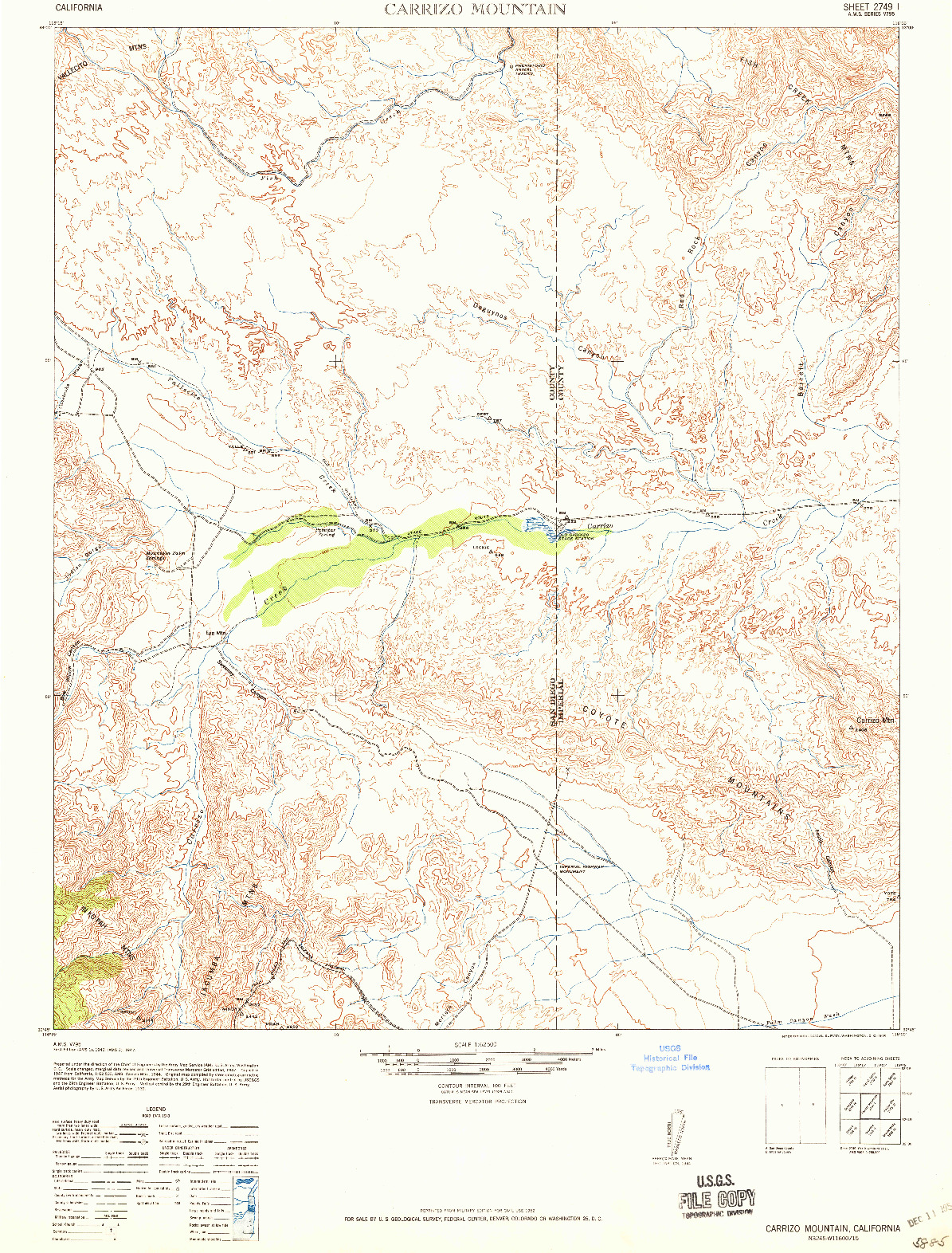 USGS 1:62500-SCALE QUADRANGLE FOR CARRIZO MOUNTAIN, CA 1942