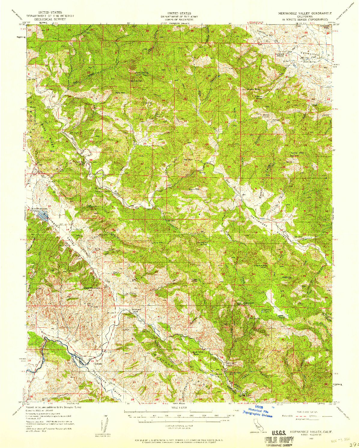 USGS 1:62500-SCALE QUADRANGLE FOR HERNANDEZ VALLEY, CA 1957