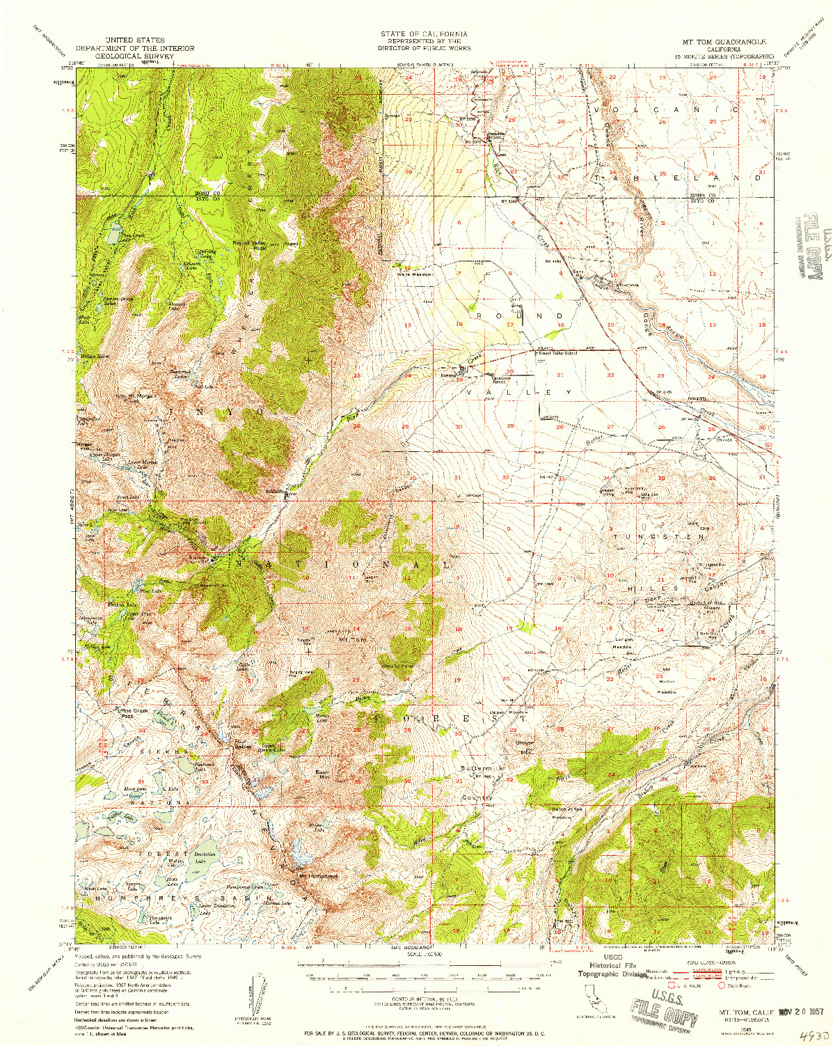 USGS 1:62500-SCALE QUADRANGLE FOR MT. TOM, CA 1949