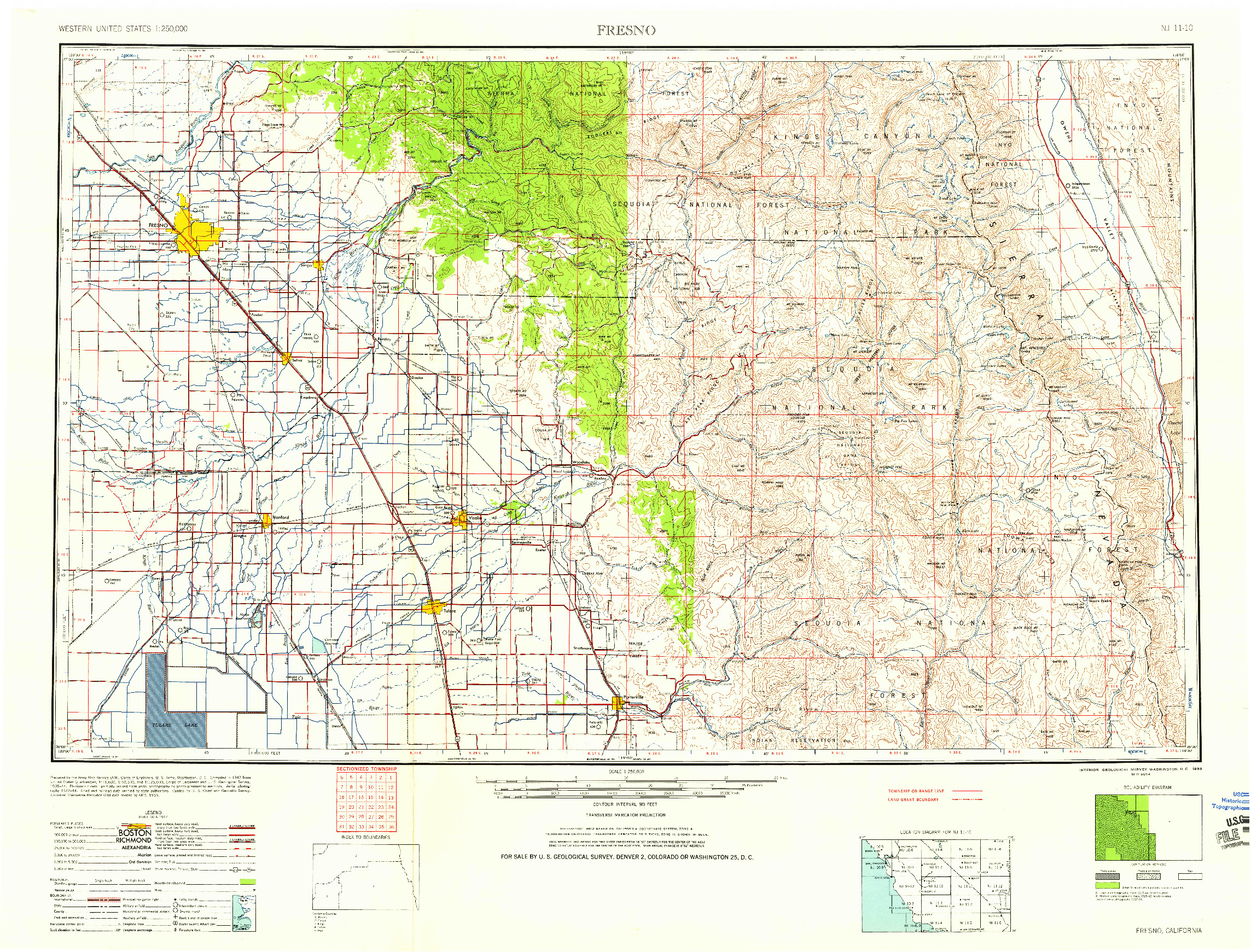 USGS 1:250000-SCALE QUADRANGLE FOR FRESNO, CA 1958