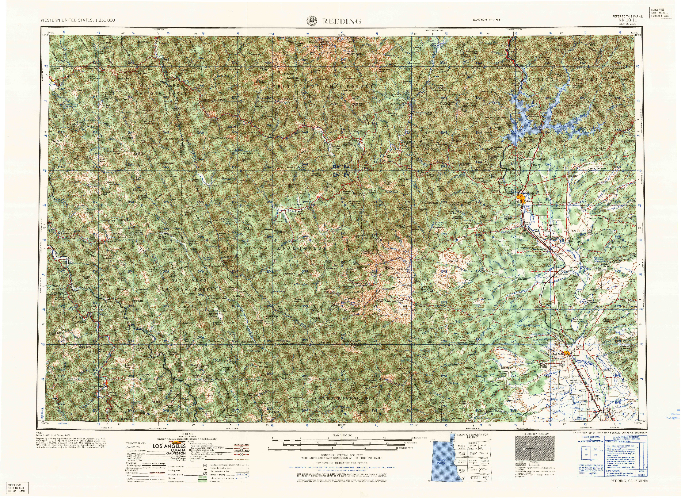 USGS 1:250000-SCALE QUADRANGLE FOR REDDING, CA 1958