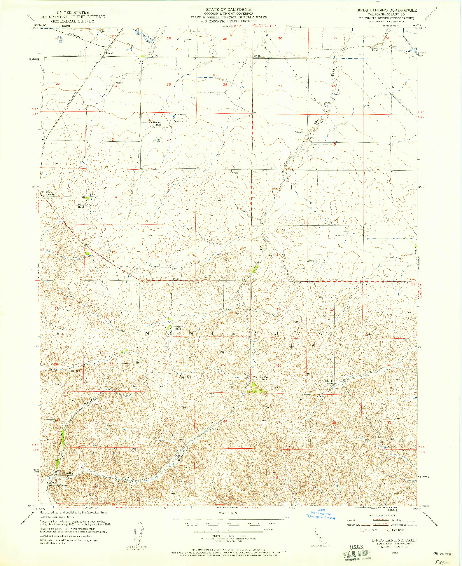 USGS 1:24000-SCALE QUADRANGLE FOR BIRDS LANDING, CA 1953