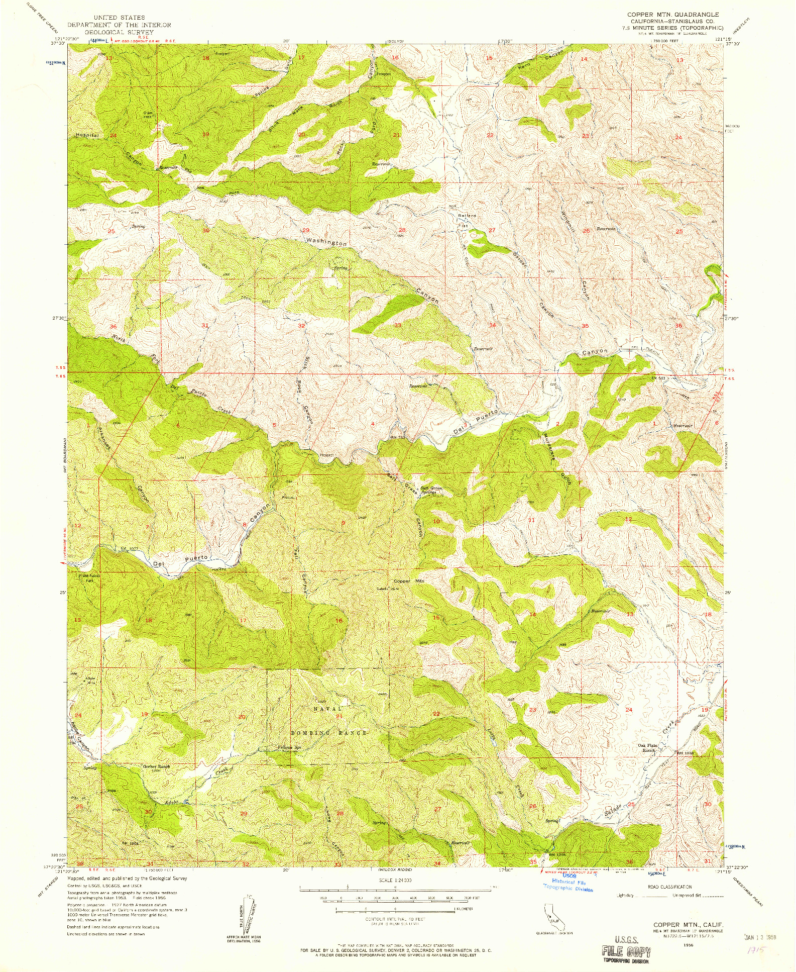 USGS 1:24000-SCALE QUADRANGLE FOR COPPER MTN, CA 1956