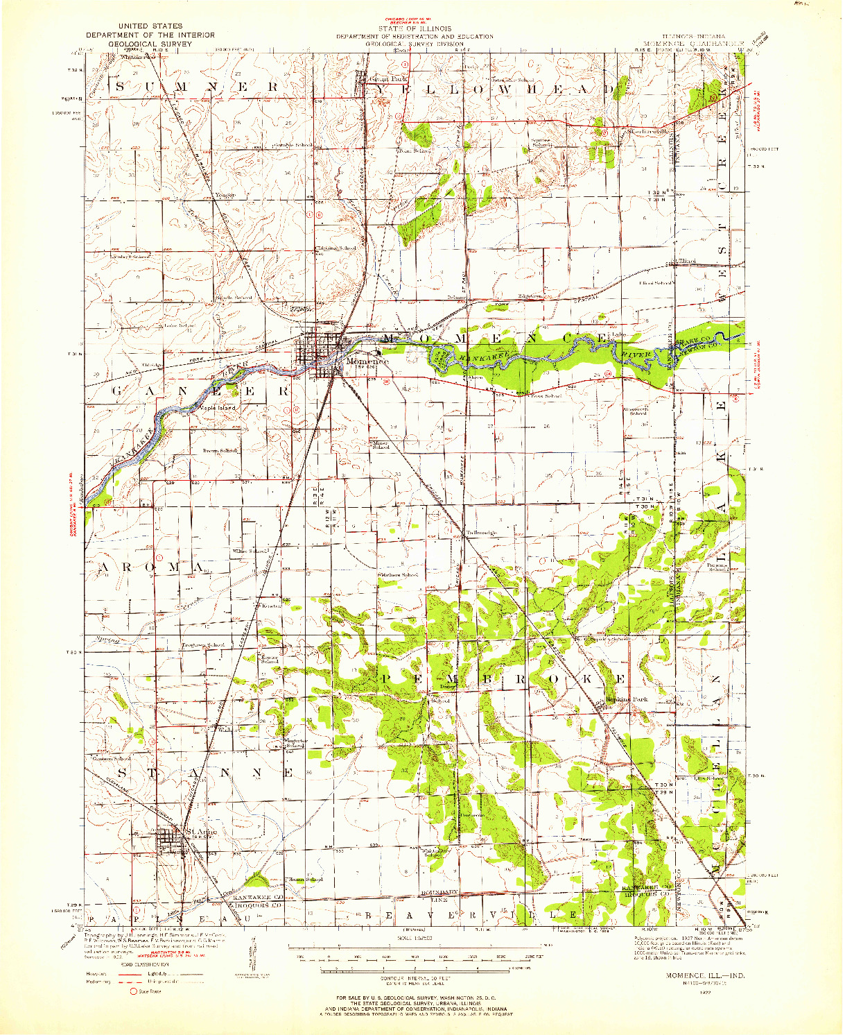 USGS 1:62500-SCALE QUADRANGLE FOR MOMENCE, IL 1922