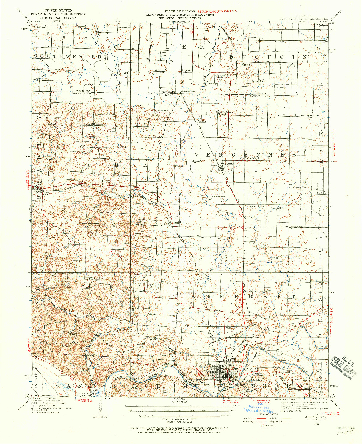 USGS 1:62500-SCALE QUADRANGLE FOR MURPHYSBORO, IL 1938