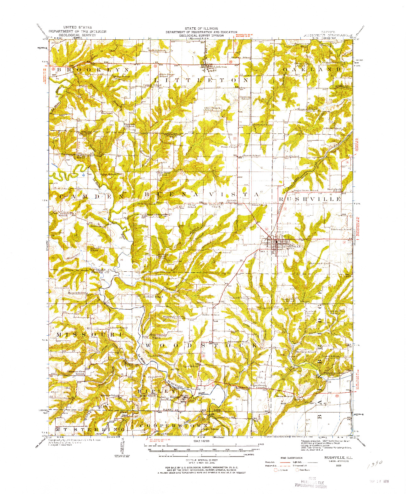 USGS 1:62500-SCALE QUADRANGLE FOR RUSHVILLE, IL 1923