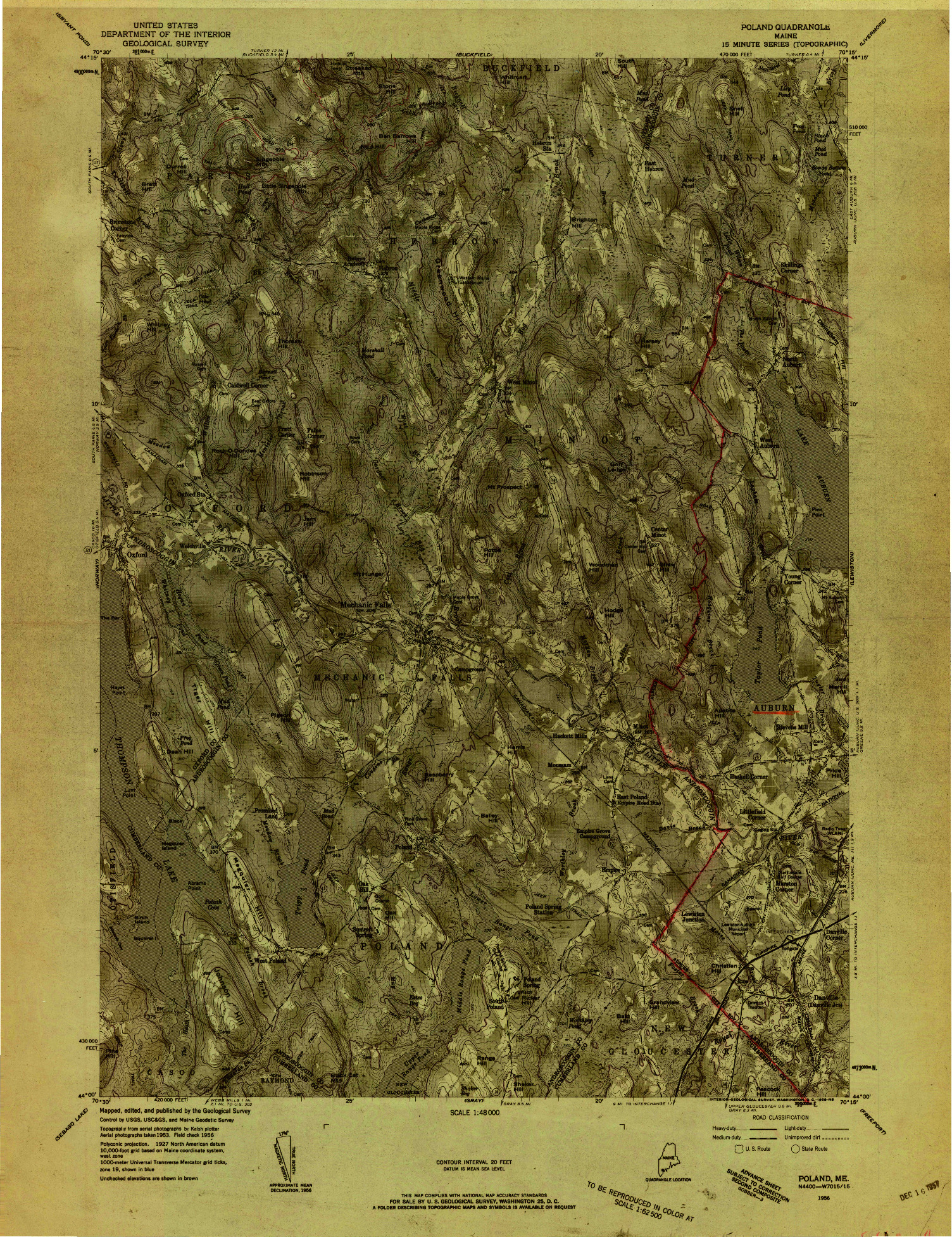USGS 1:48000-SCALE QUADRANGLE FOR POLAND, ME 1956