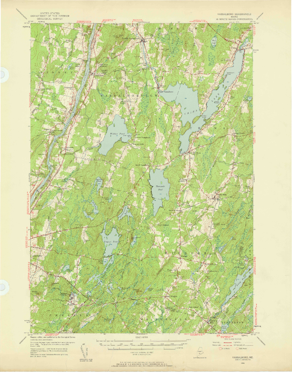 USGS 1:62500-SCALE QUADRANGLE FOR VASSALBORO, ME 1956