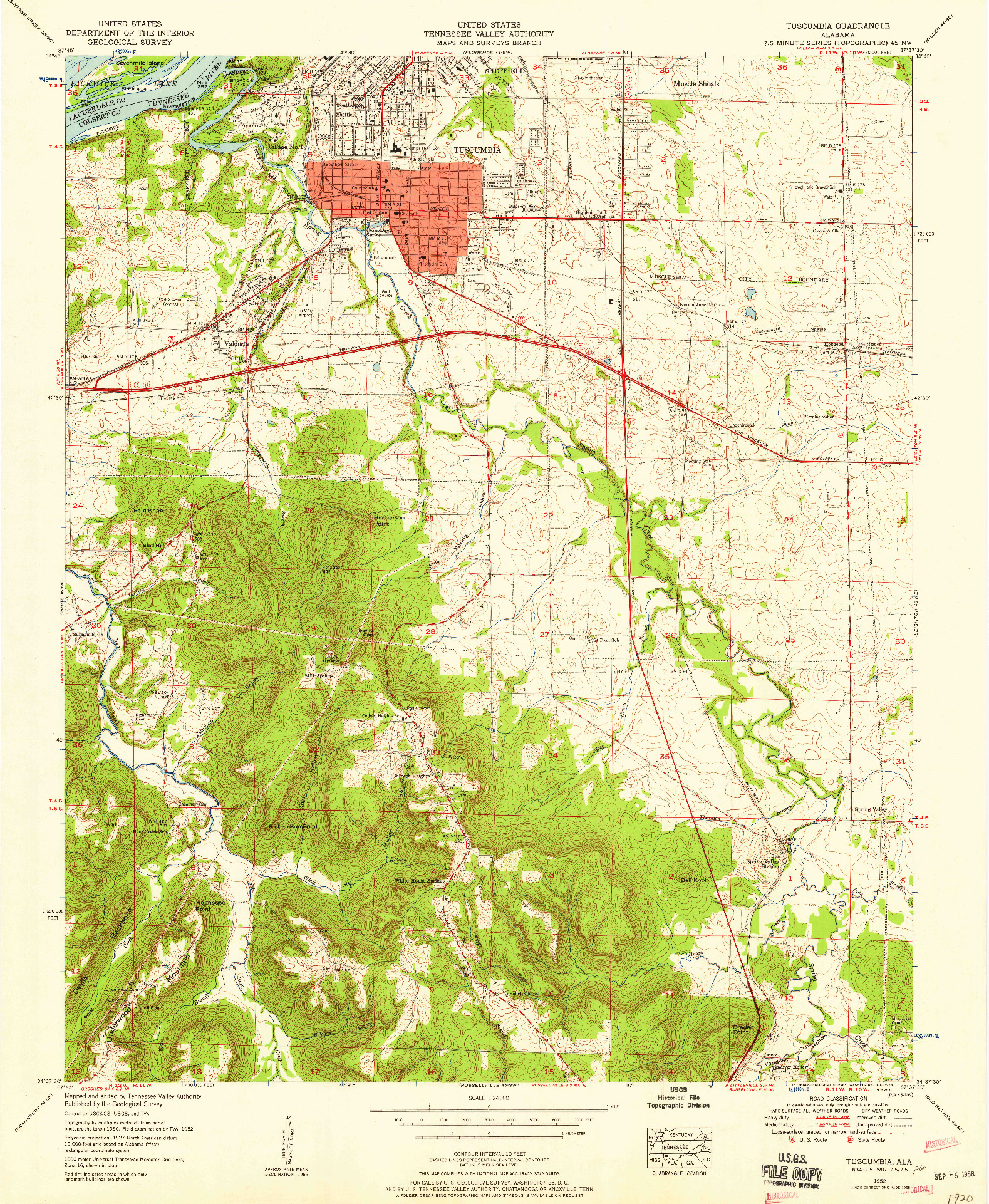 USGS 1:24000-SCALE QUADRANGLE FOR TUSCUMBIA, AL 1952