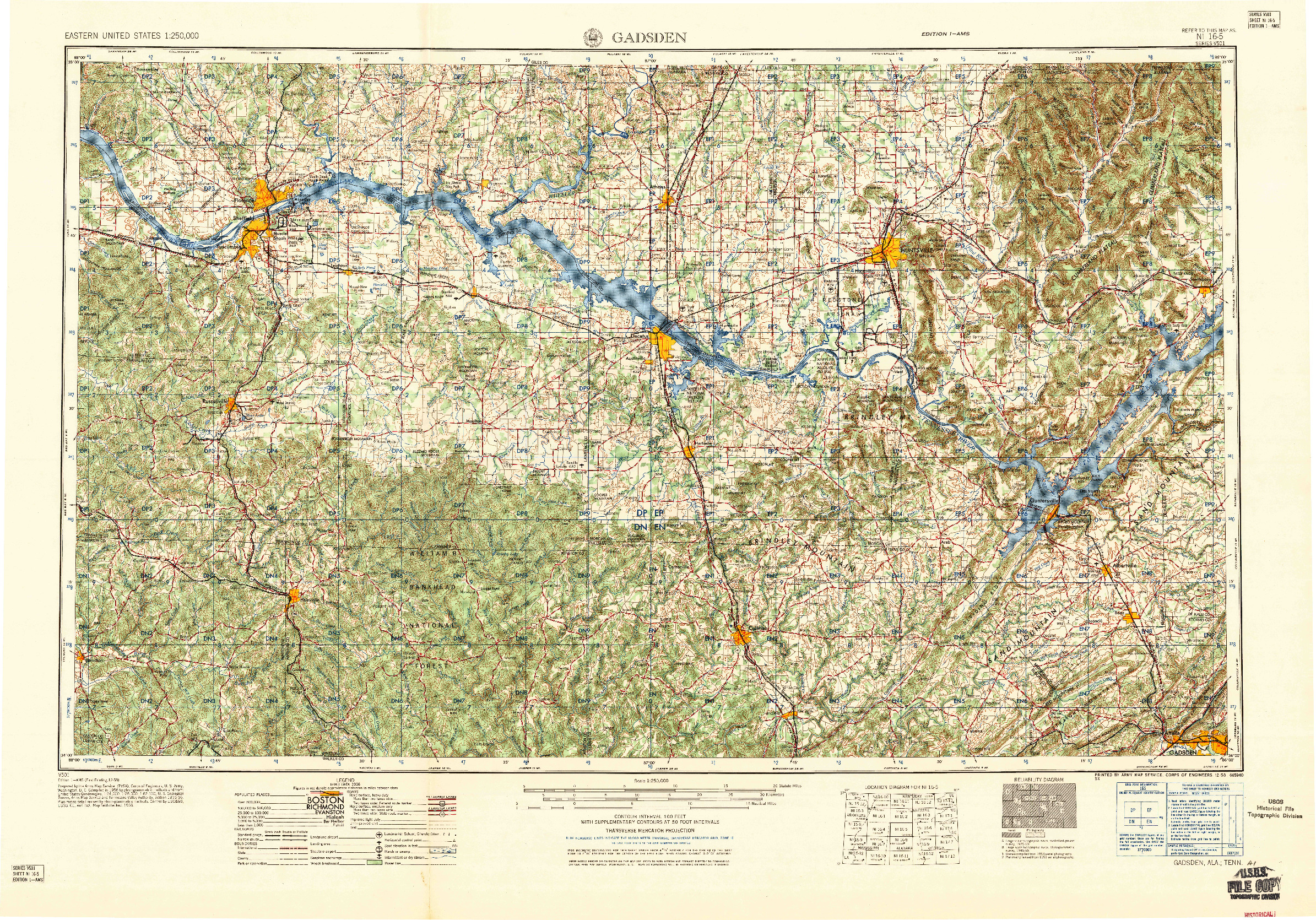 USGS 1:250000-SCALE QUADRANGLE FOR GADSDEN, AL 1958