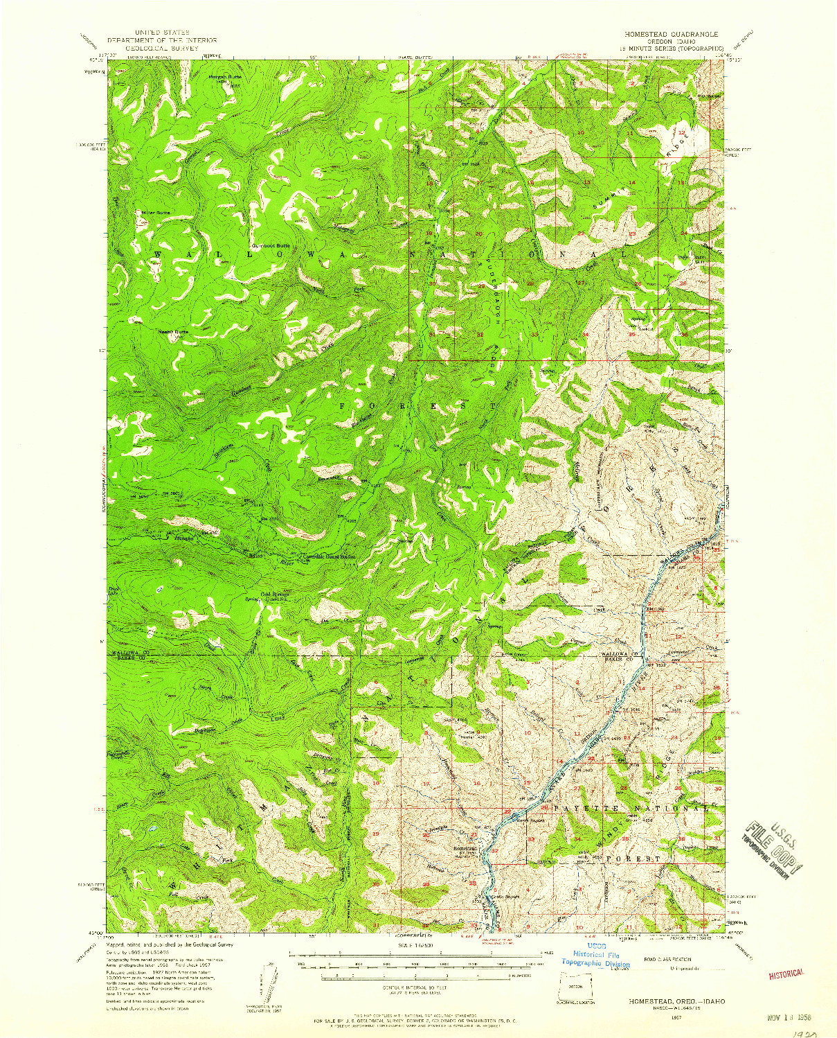 USGS 1:62500-SCALE QUADRANGLE FOR HOMESTEAD, OR 1957