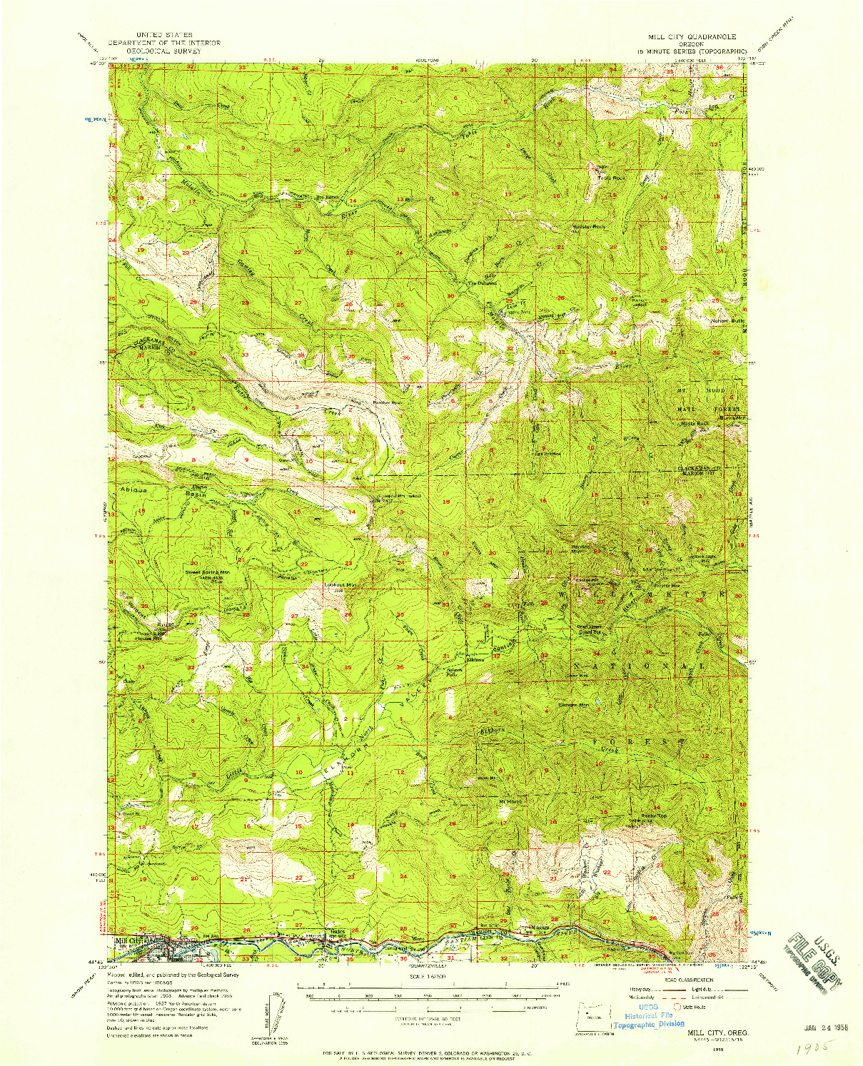 USGS 1:62500-SCALE QUADRANGLE FOR MILL CITY, OR 1955