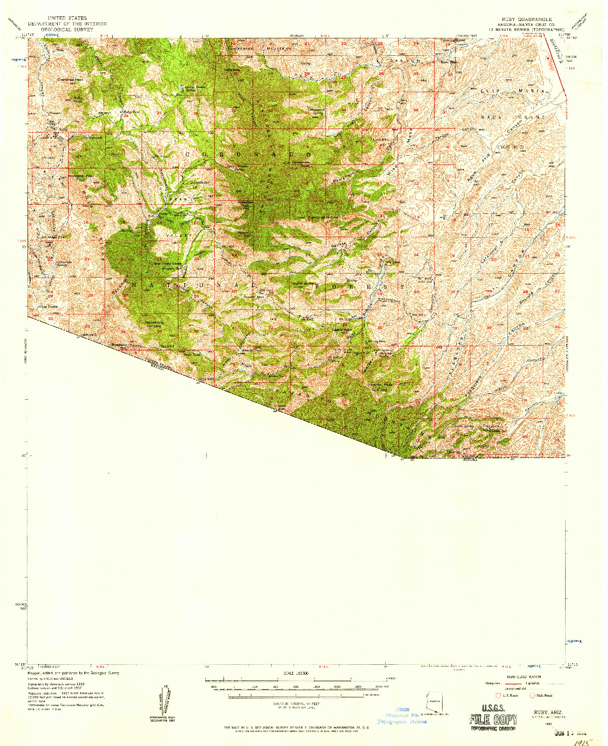 USGS 1:62500-SCALE QUADRANGLE FOR RUBY, AZ 1957