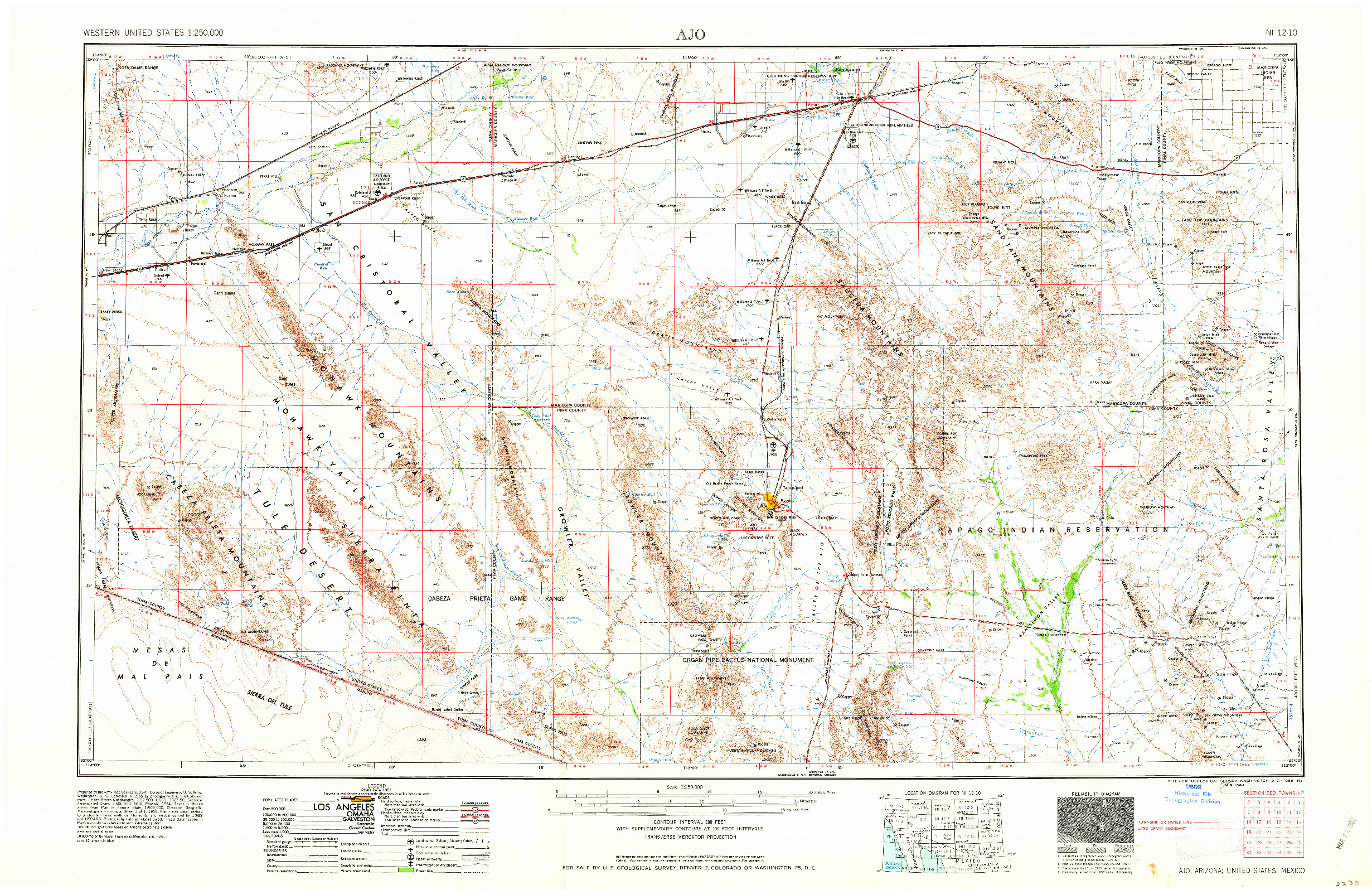 USGS 1:250000-SCALE QUADRANGLE FOR AJO, AZ 1958