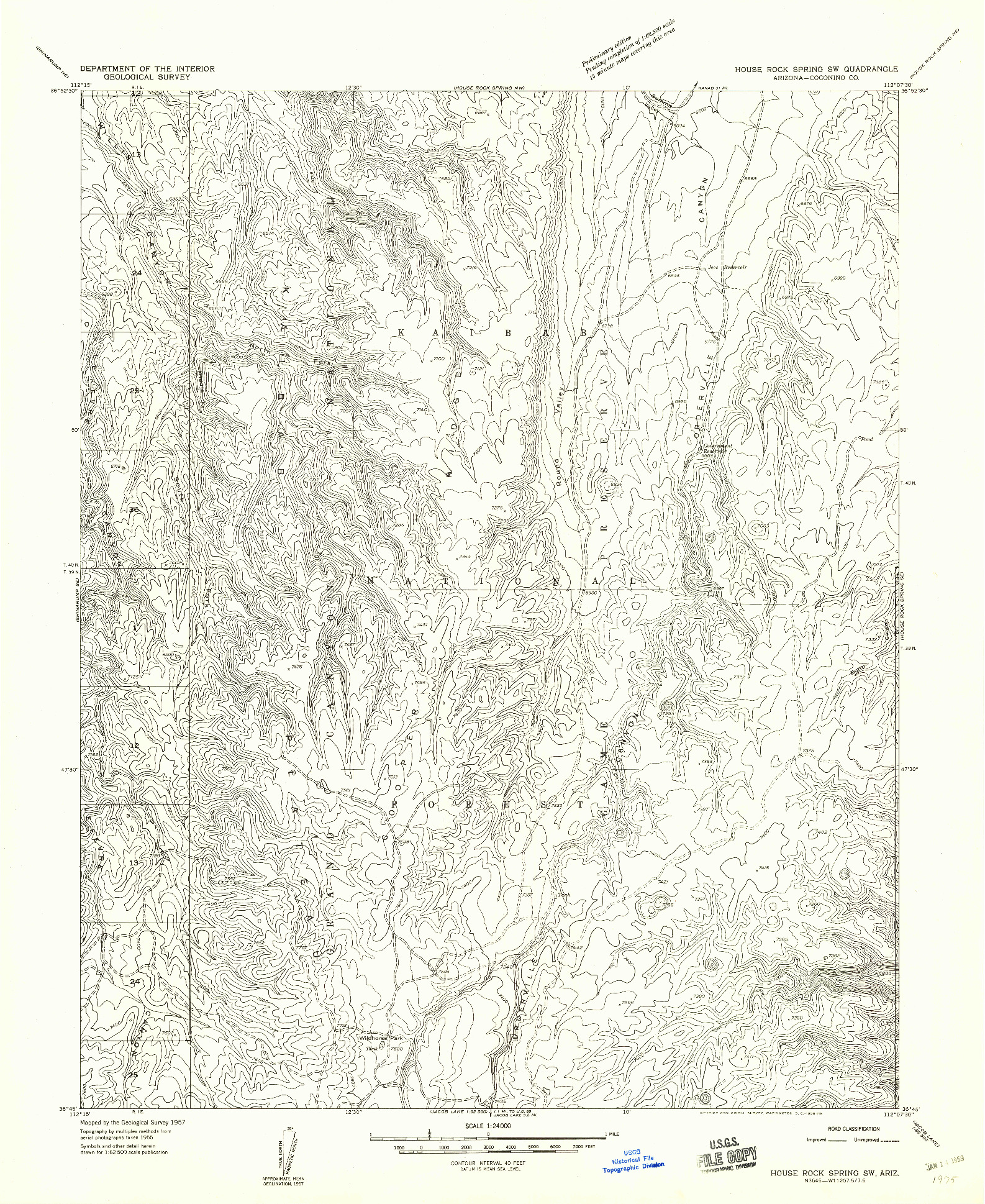 USGS 1:24000-SCALE QUADRANGLE FOR HOUSE ROCK SPRING SW, AZ 1957