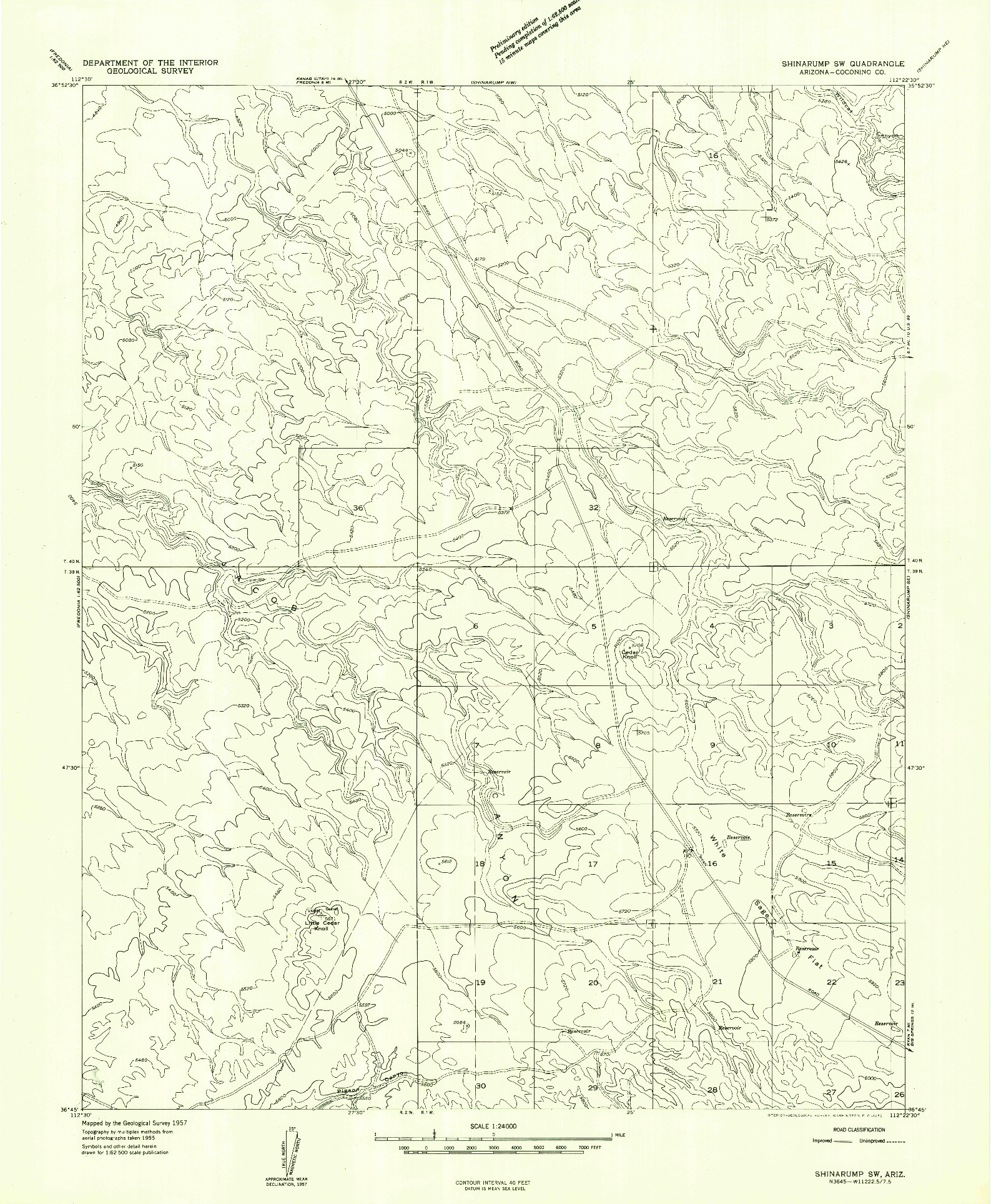 USGS 1:24000-SCALE QUADRANGLE FOR SHINARUMP SW, AZ 1957