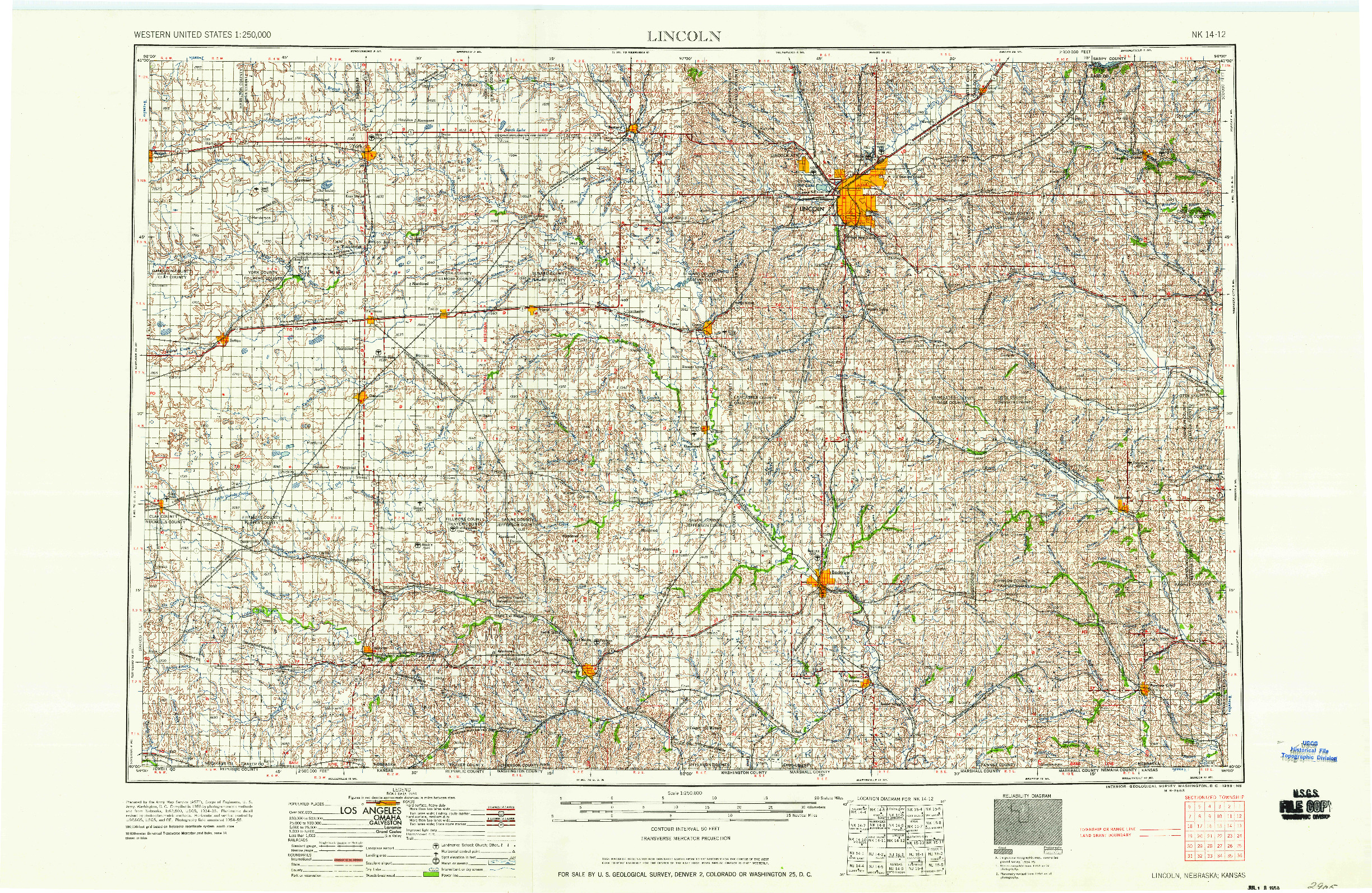 USGS 1:250000-SCALE QUADRANGLE FOR LINCOLN, NE 1958