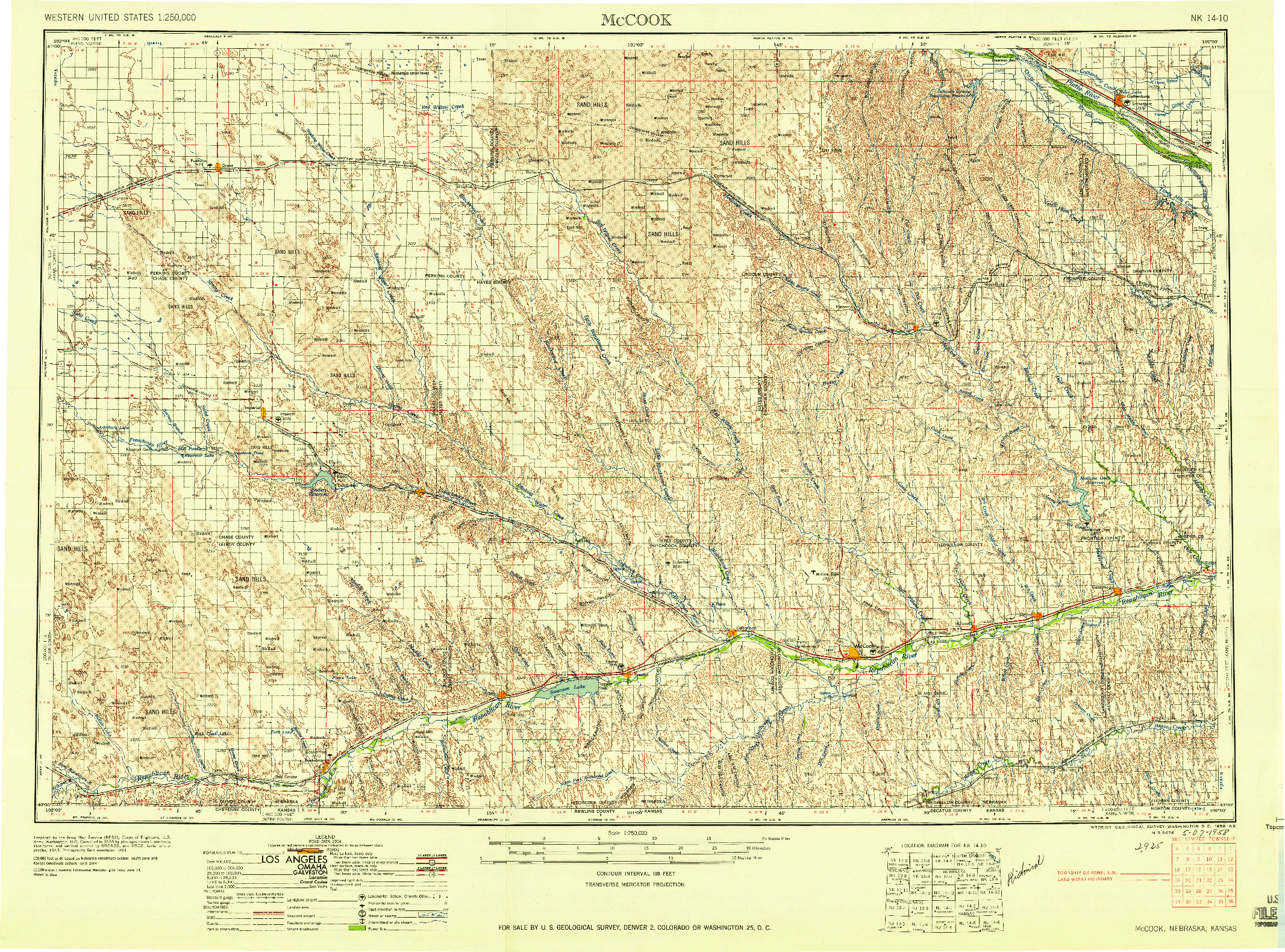 USGS 1:250000-SCALE QUADRANGLE FOR MCCOOK, NE 1958