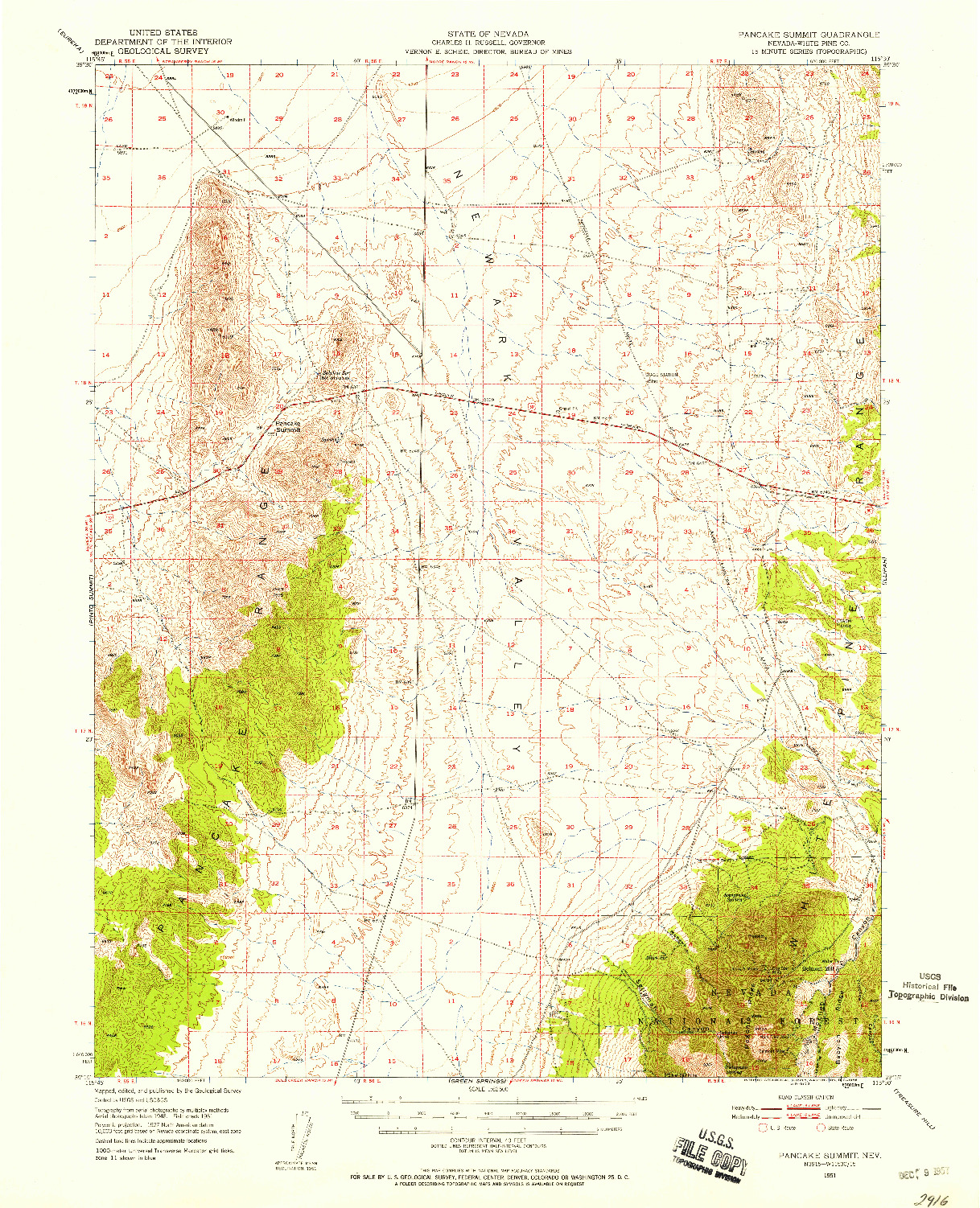 USGS 1:62500-SCALE QUADRANGLE FOR PANCAKE SUMMIT, NV 1951