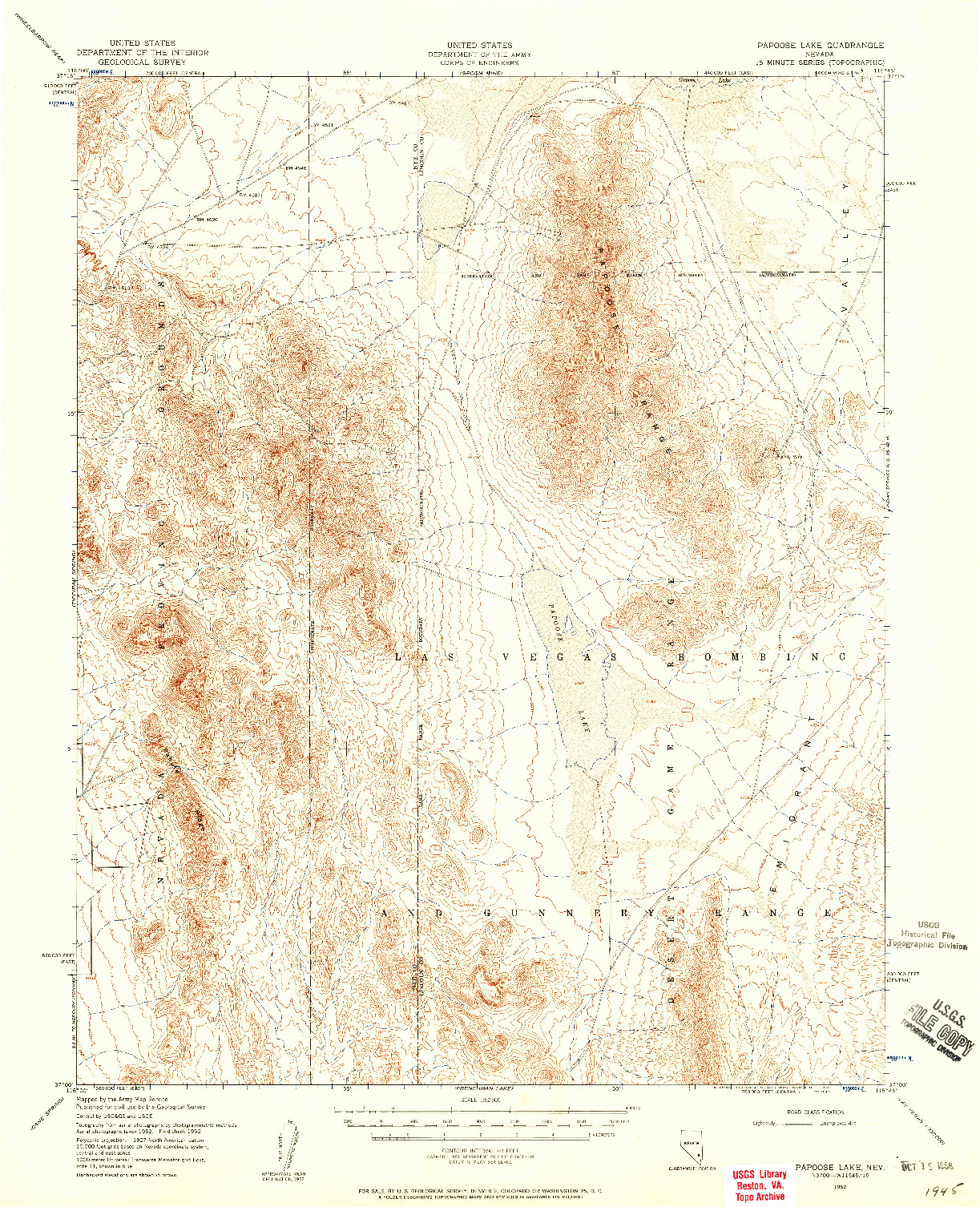 USGS 1:62500-SCALE QUADRANGLE FOR PAPOOSE LAKE, NV 1952
